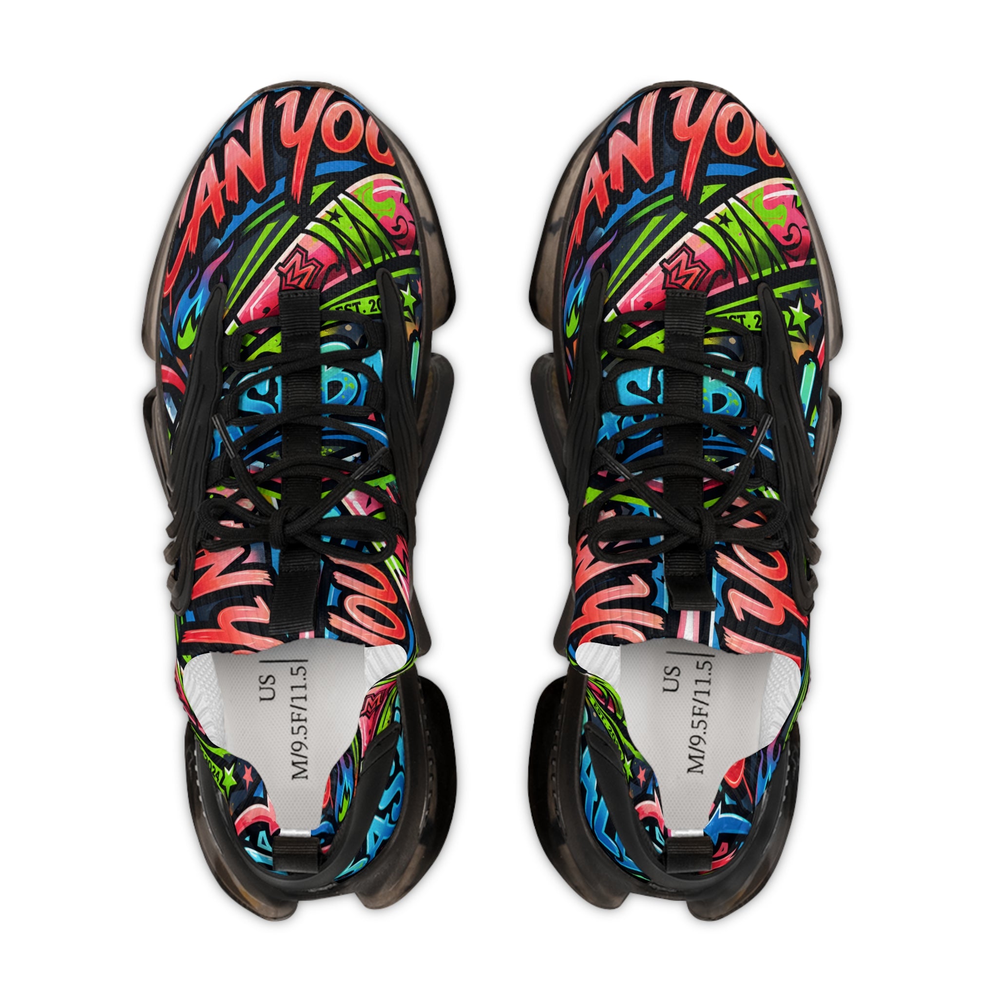 Mesh Sneakers —" Can You Baseball "Bold Graffiti Print Men's Athletic Shoes