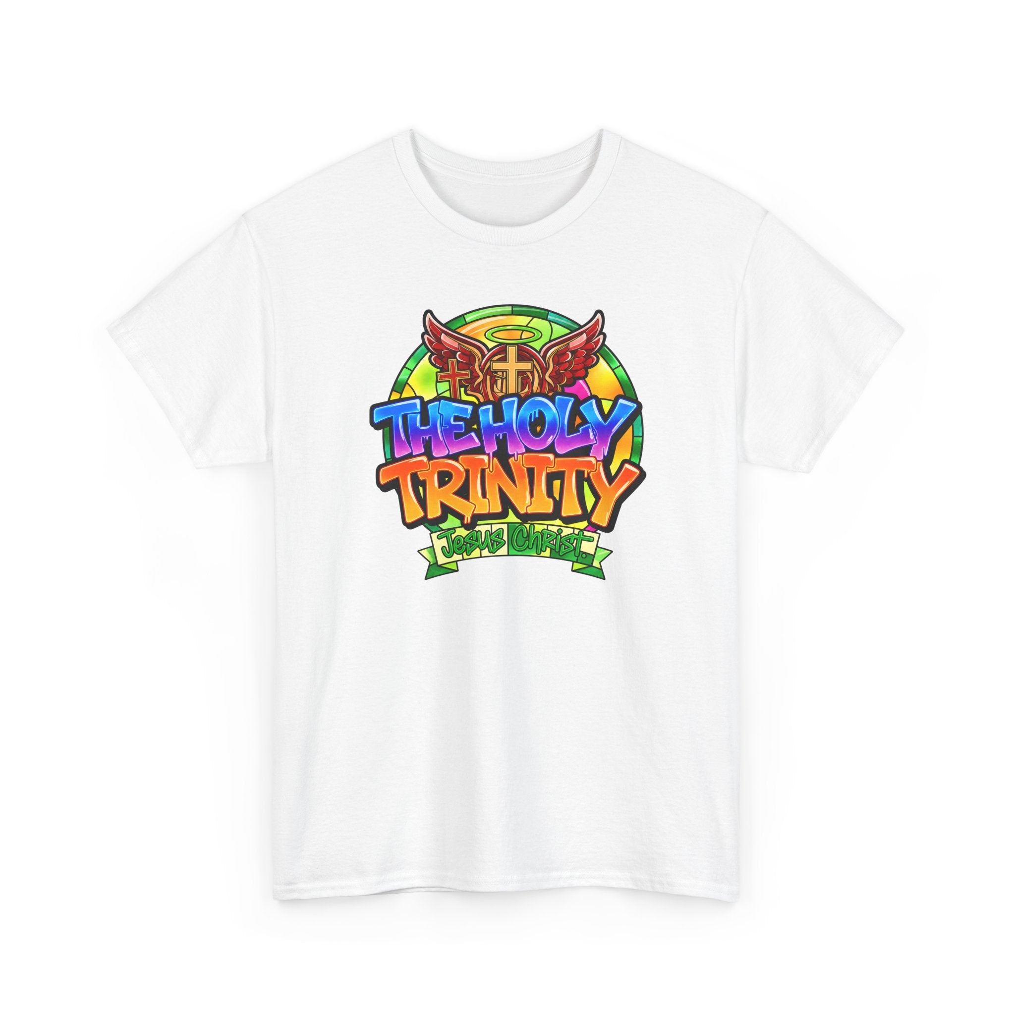 Holy Trinity Graphic Tee — Colorful Faith-Inspired Streetwear T-Shirt