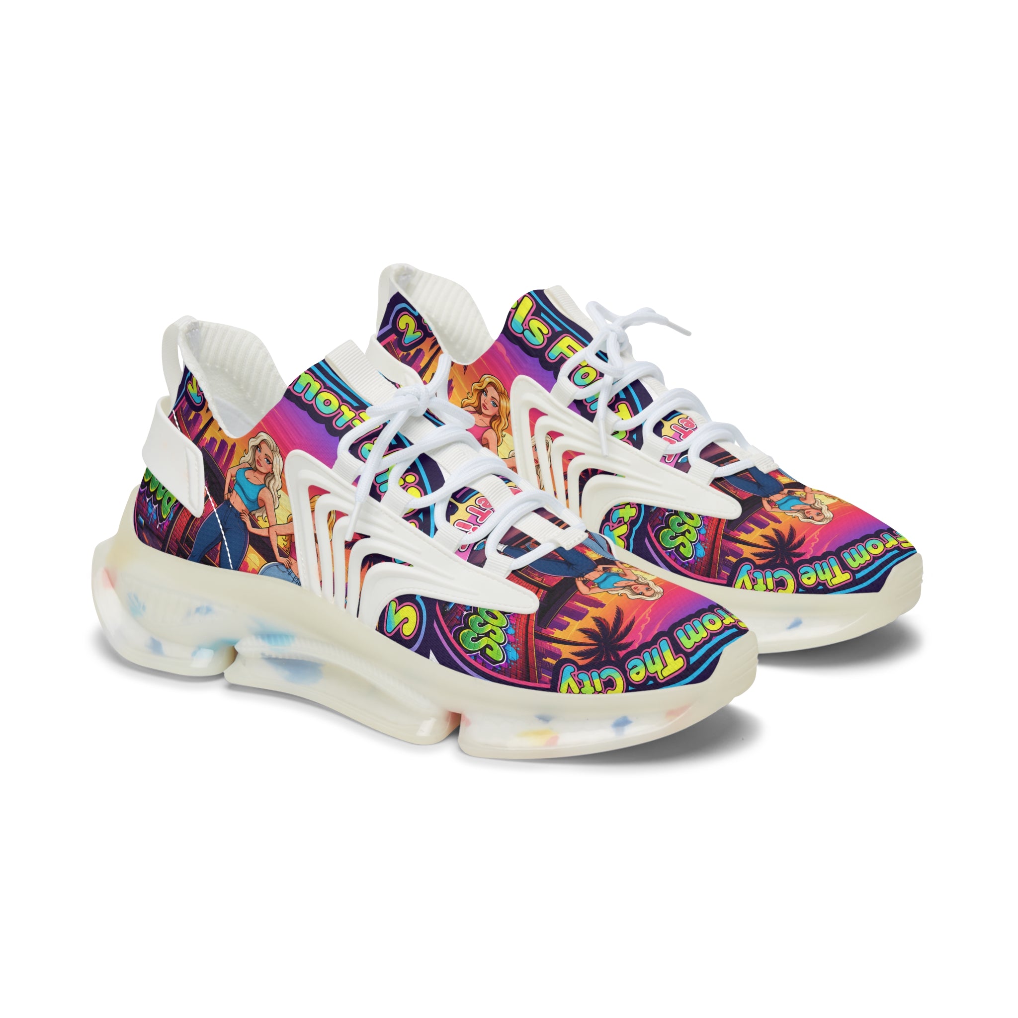 Women's Mesh Sneakers — Retro 'Girls From The City' Graphic Athletic Shoes