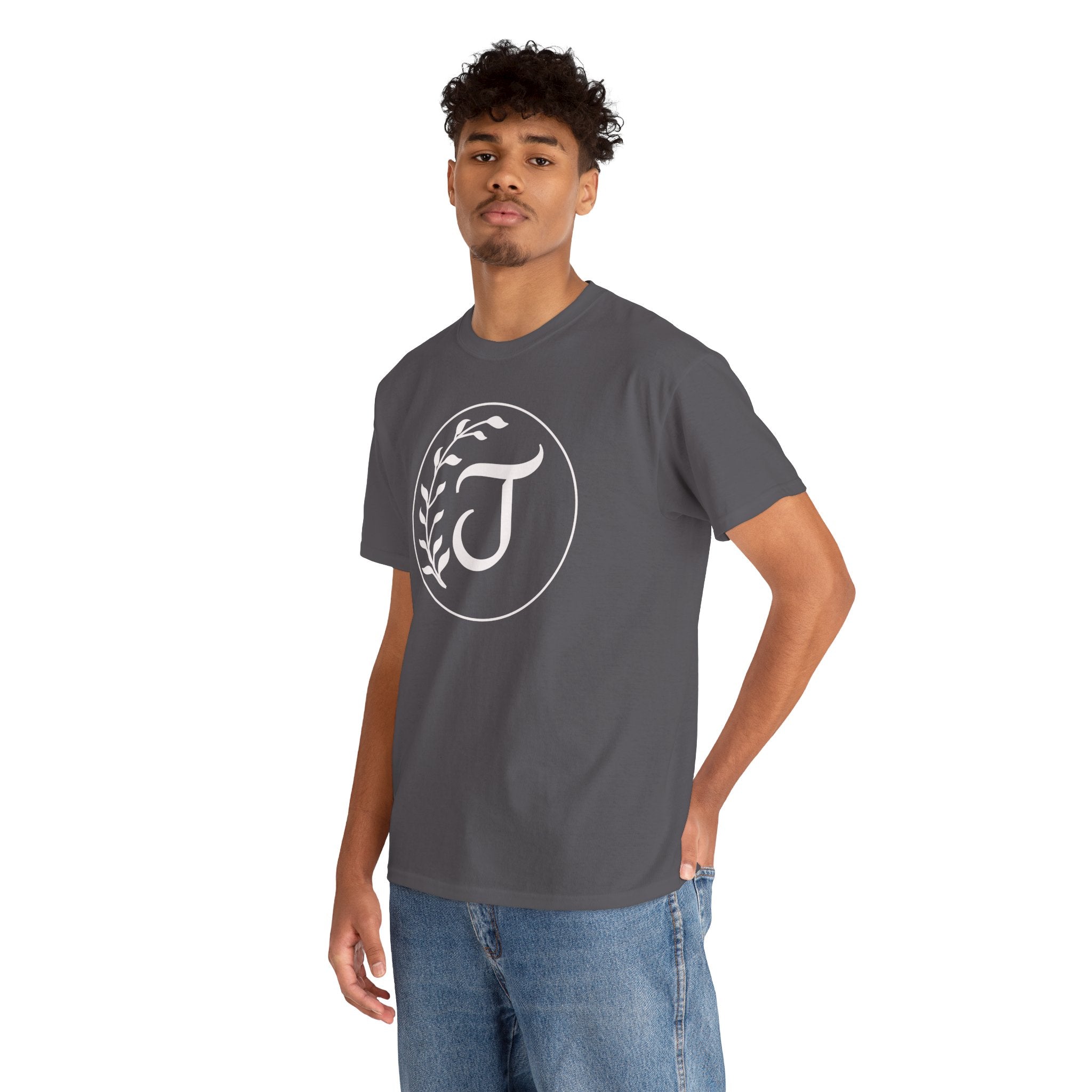 White Tee with Subtle "Floral J " Jesus Christ "— Minimalist Japanese Character T-Shirt