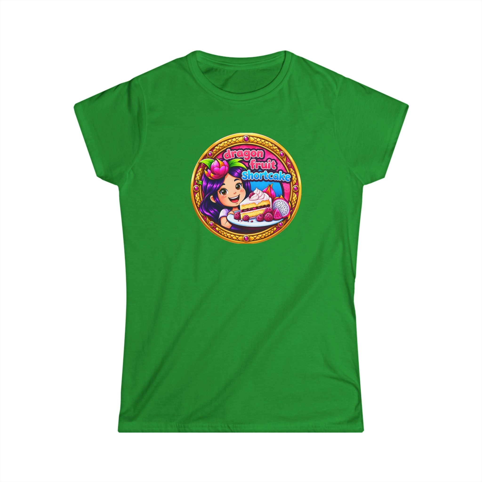 Women’s T‑Shirt — Cute Retro Girl with "Dragon Fruit Shortcake ” Graphic
