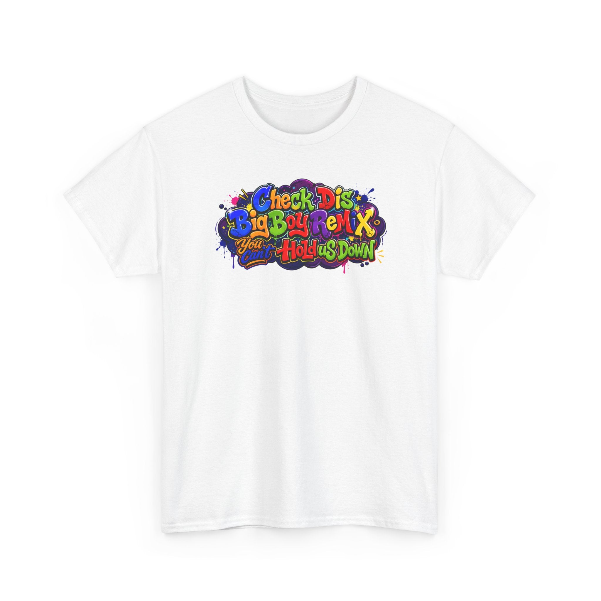 Graphic Tee — Colorful 'Check Dis Big Boy Remix' Retro Street Art T-Shirt