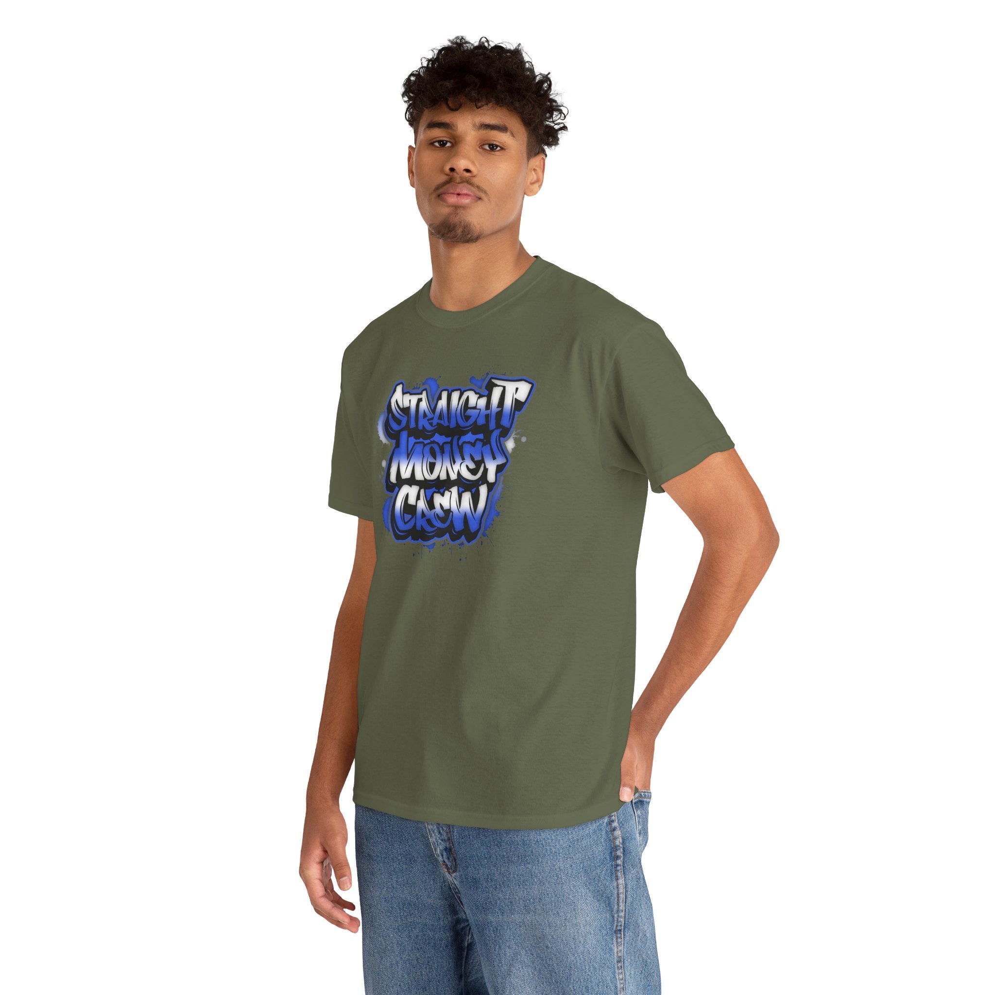 T-Shirt — "Stackin' Money Crew" Blue Graffiti Graphic Tee