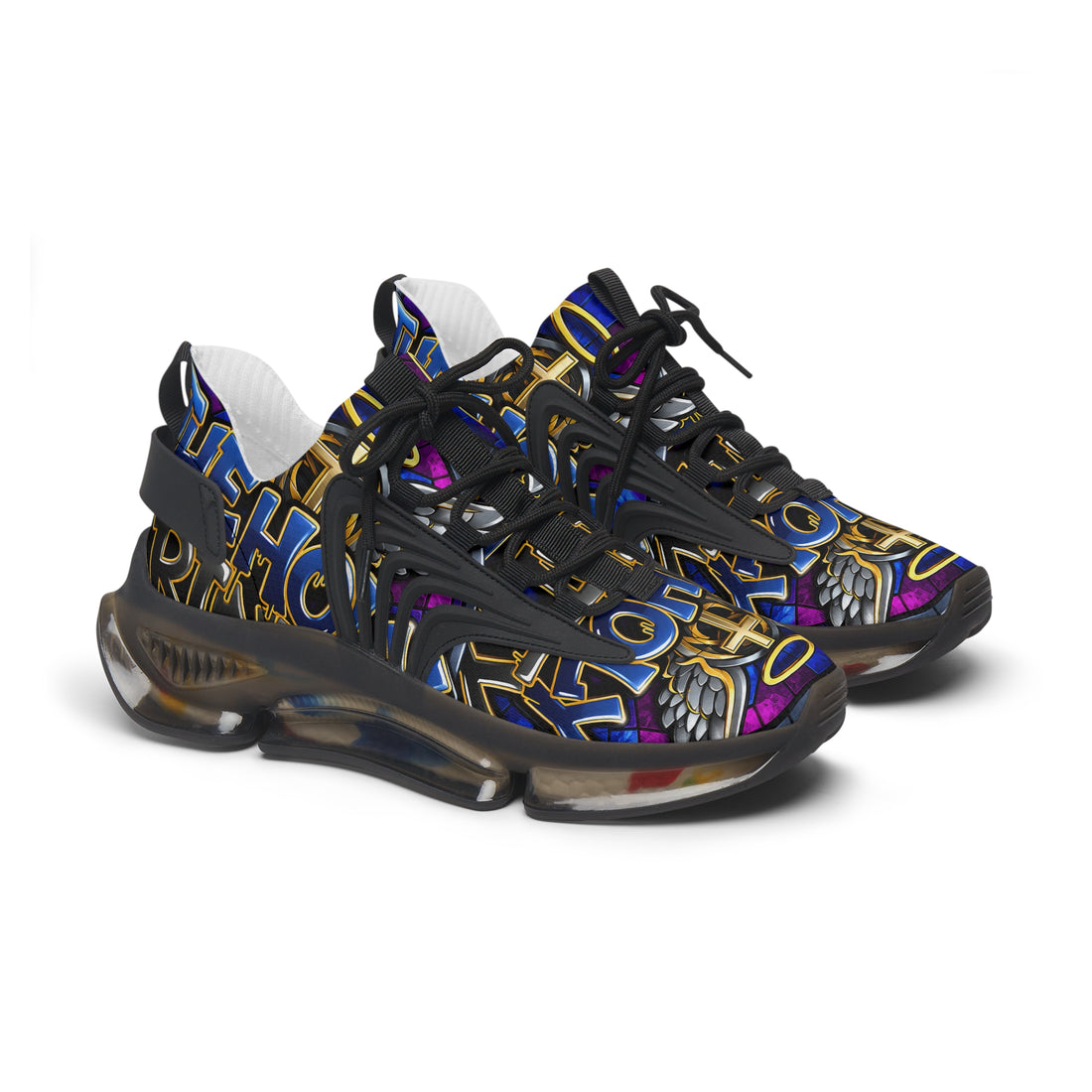 Mesh Sneakers — Bold Graffiti Halo Design for Women