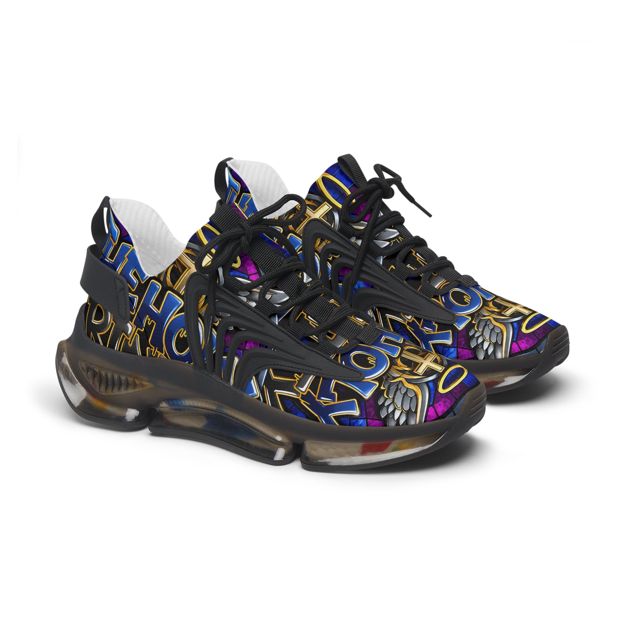 Mesh Sneakers — Bold Graffiti Halo Design for Women