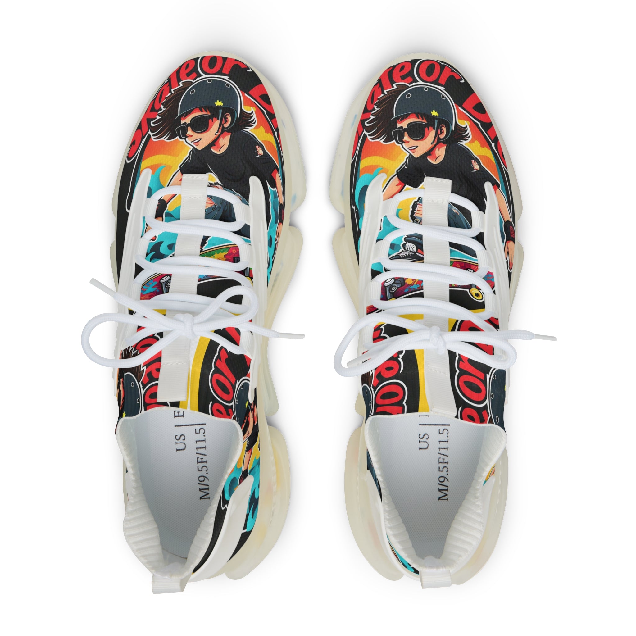 Retro Pop Graphic Men's Mesh Sneakers —"Skate Or Die"Colorful 90s Skate-Inspired Design
