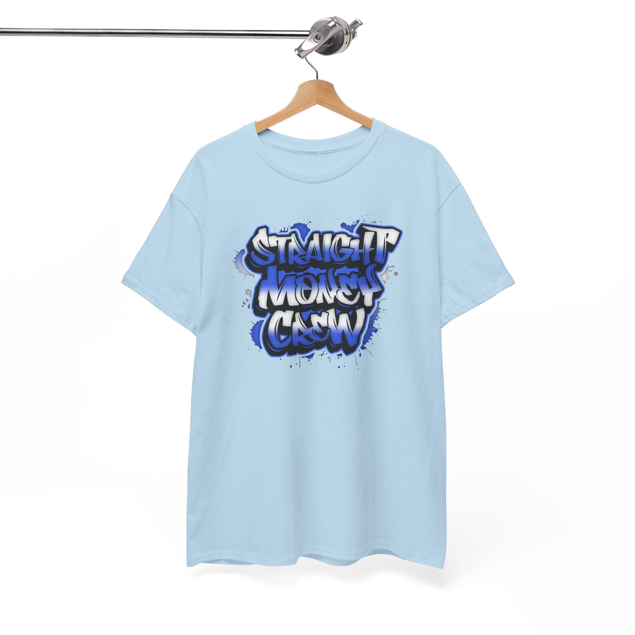 T-Shirt — "Stackin' Money Crew" Blue Graffiti Graphic Tee