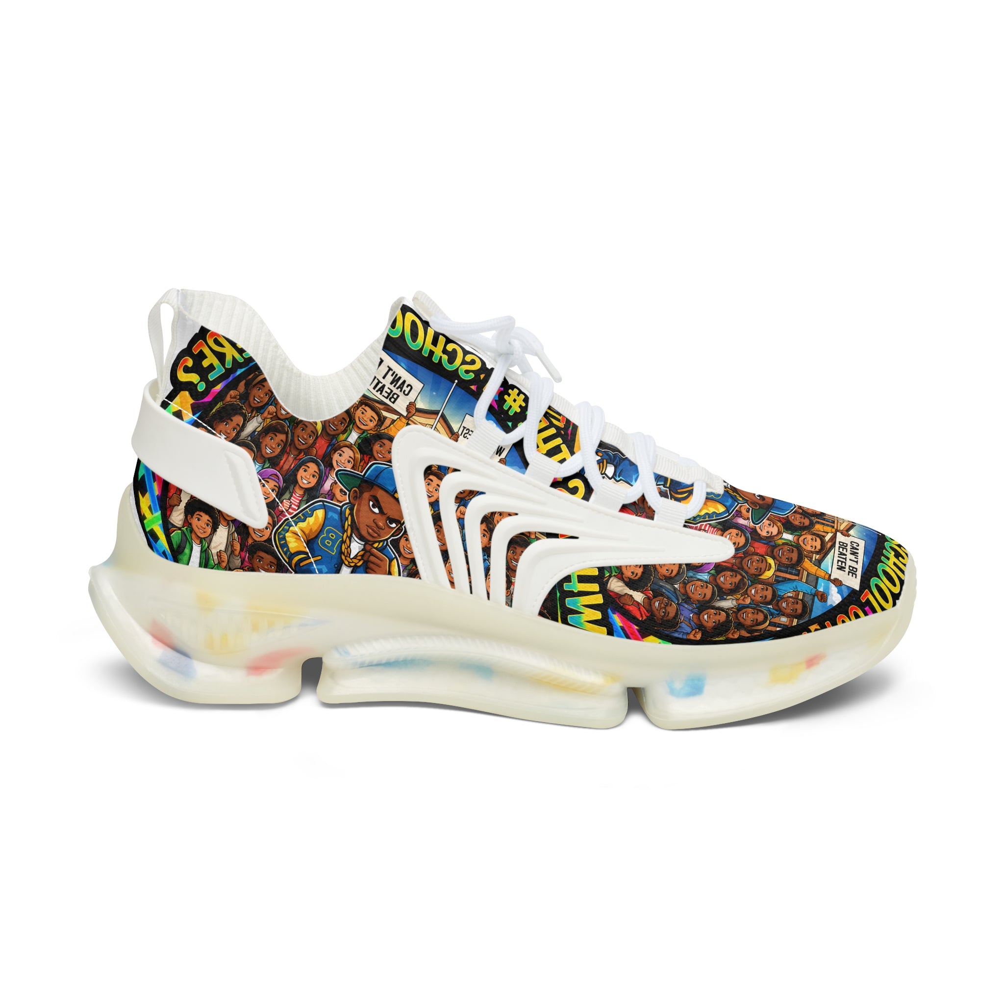Mesh Sneakers — Colorful School Portrait Collage Women’s Sneakers