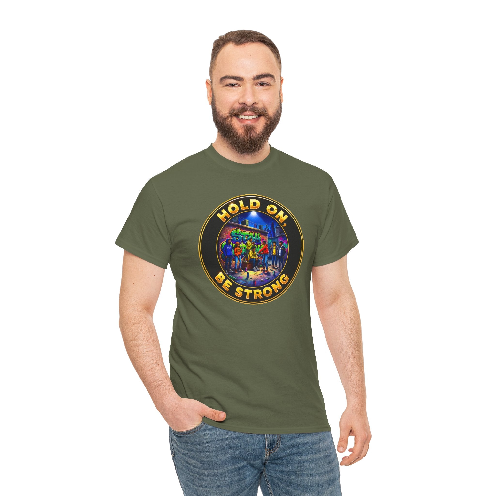 T-Shirt — 'Hold On Be Strong' Inspirational Retro Circle Graphic Tee