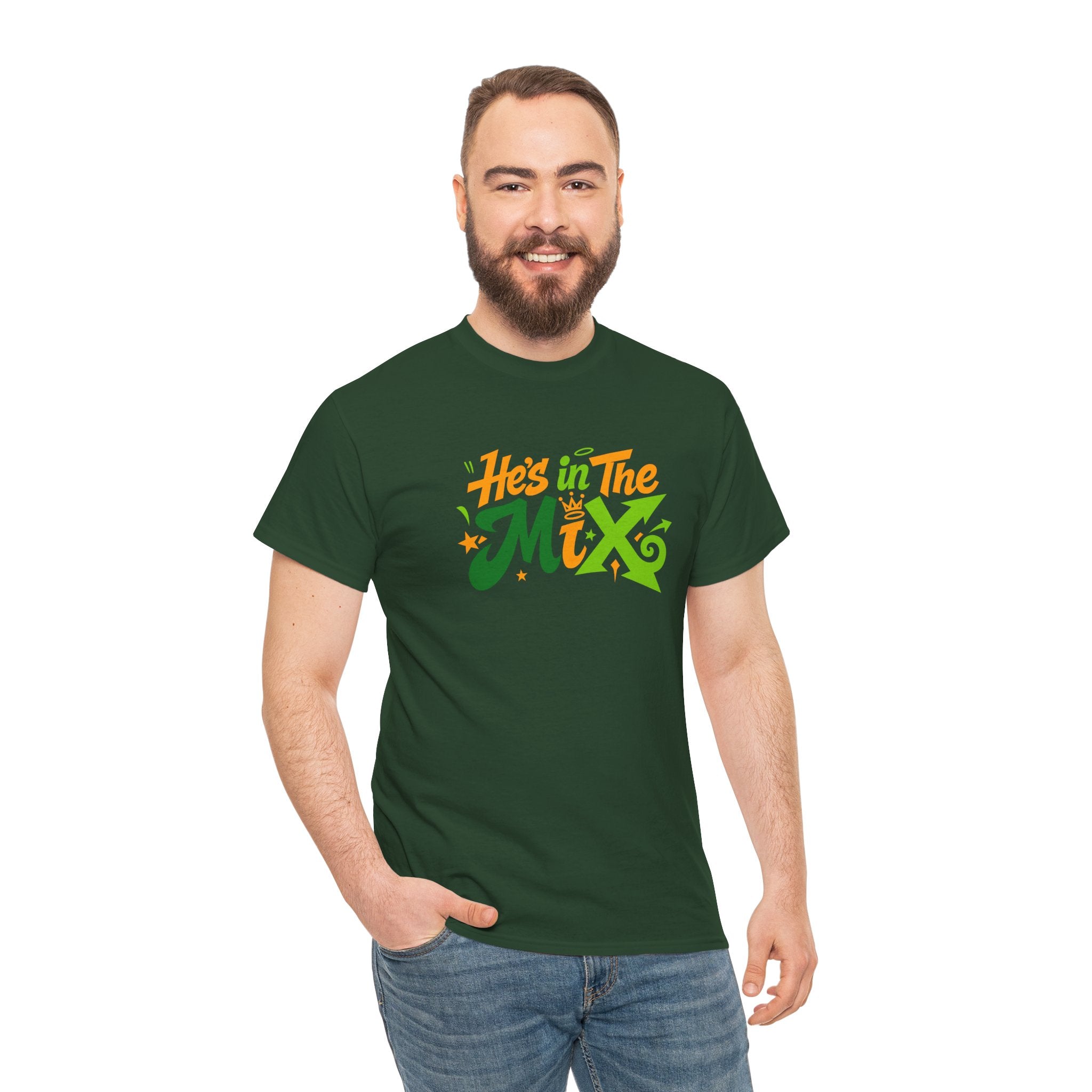 "He's in the Mix" T-Shirt — Retro Green & Orange DJ/Music Tee