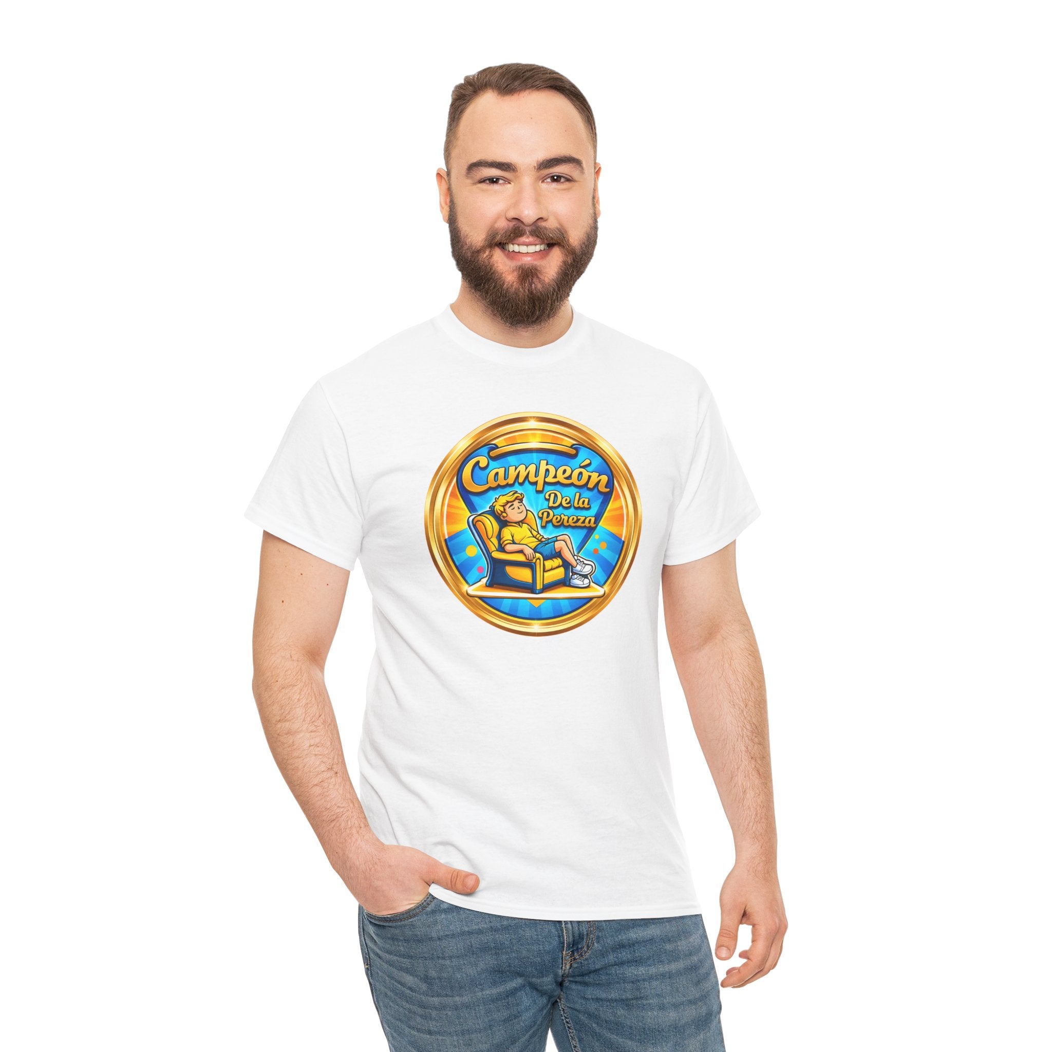 "Campeón De La Pereza" Tee — Gold Badge Adventure T‑Shirt