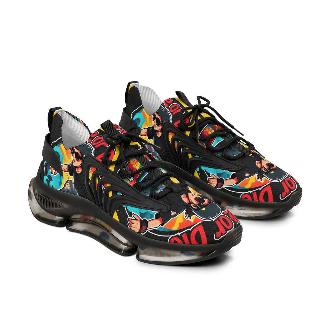 Retro Pop Graphic Men's Mesh Sneakers —"Skate Or Die"Colorful 90s Skate-Inspired Design