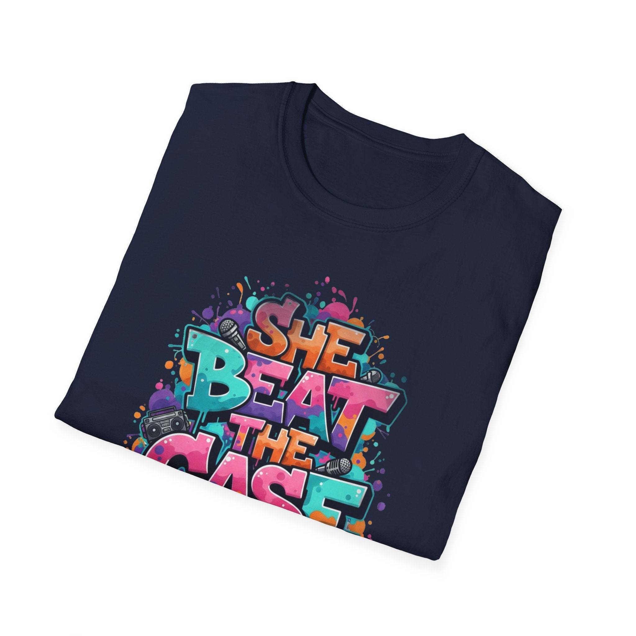 She Beat the Case Graphic T-Shirt — Colorful Graffiti Survivor Tee