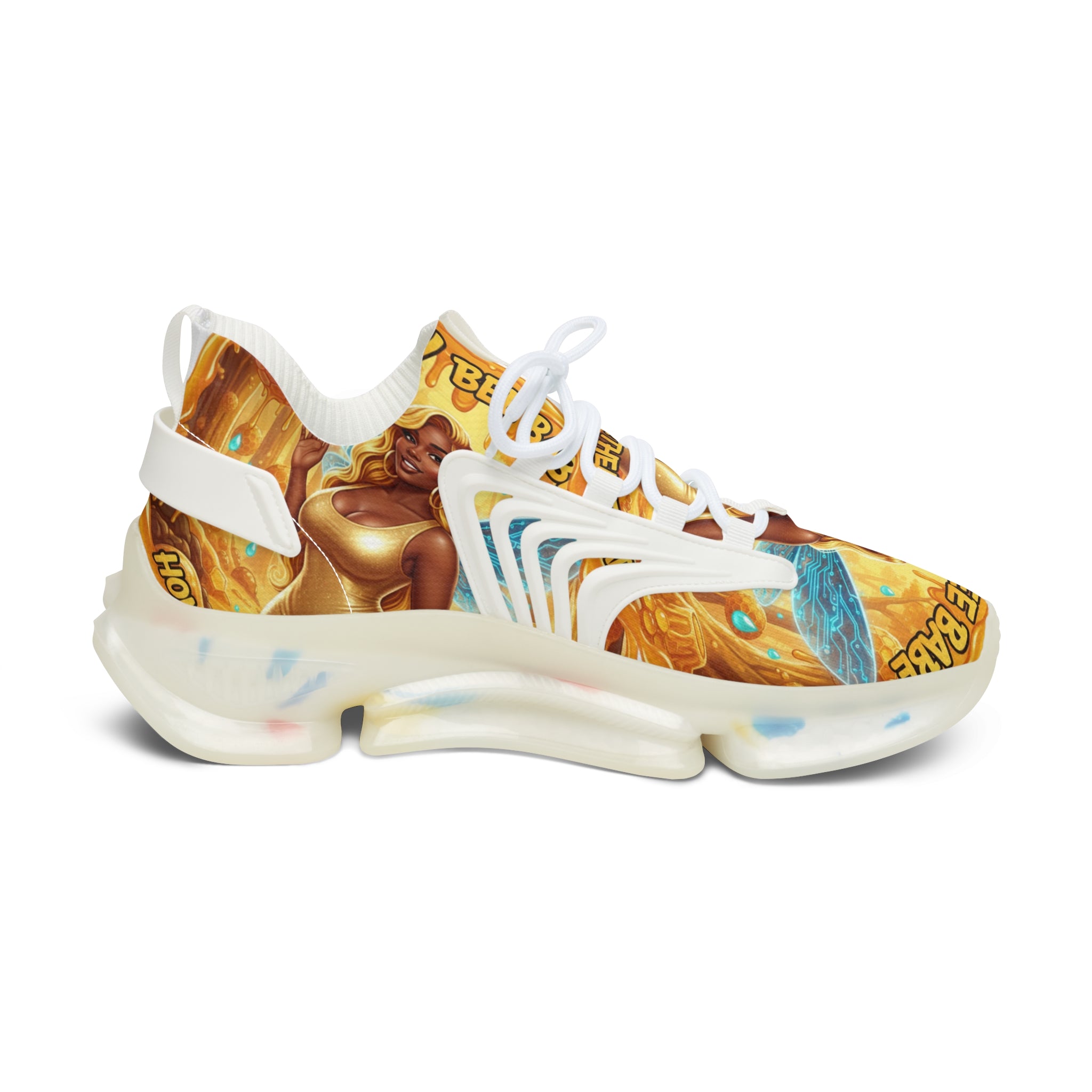 Women's Mesh Sneakers —"Honey Bee Bae" Golden Bee Fairy Graphic Athletic Shoes