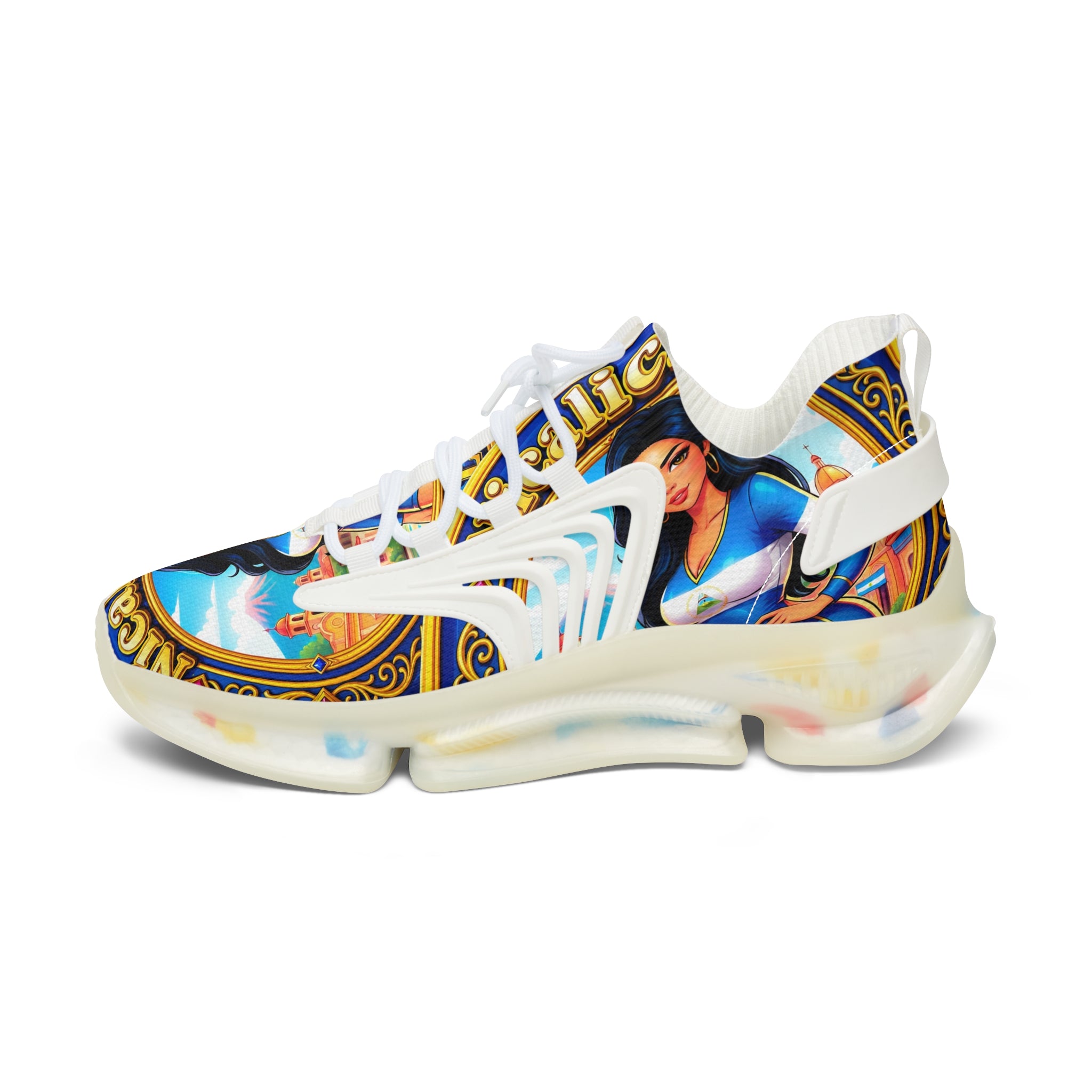 Mesh Sneakers — " Nicalicious "Vintage Pin-Up Label Print Women's Athletic Shoes