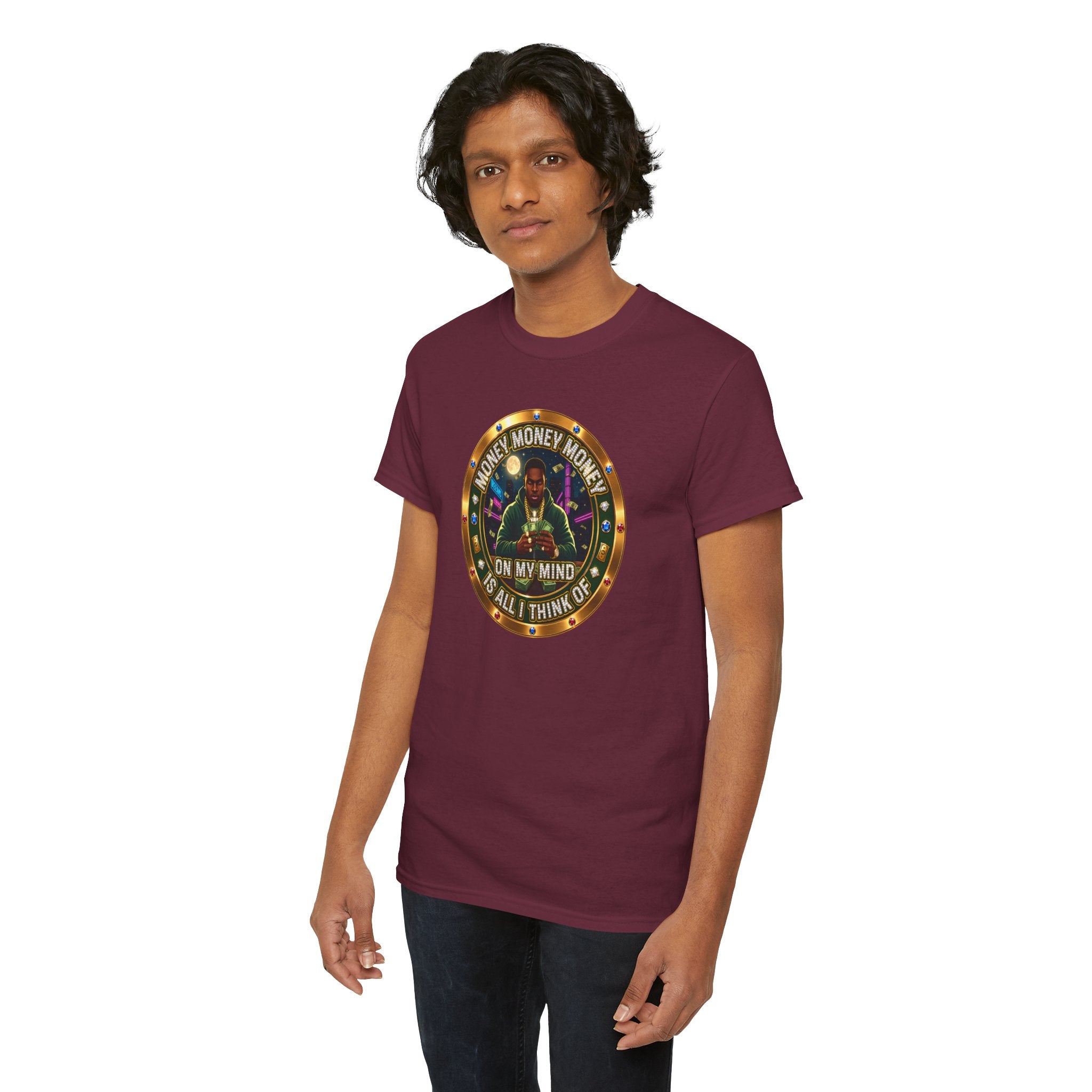 "Money On My Mind" Graphic Tee — Retro Casino Coin Design