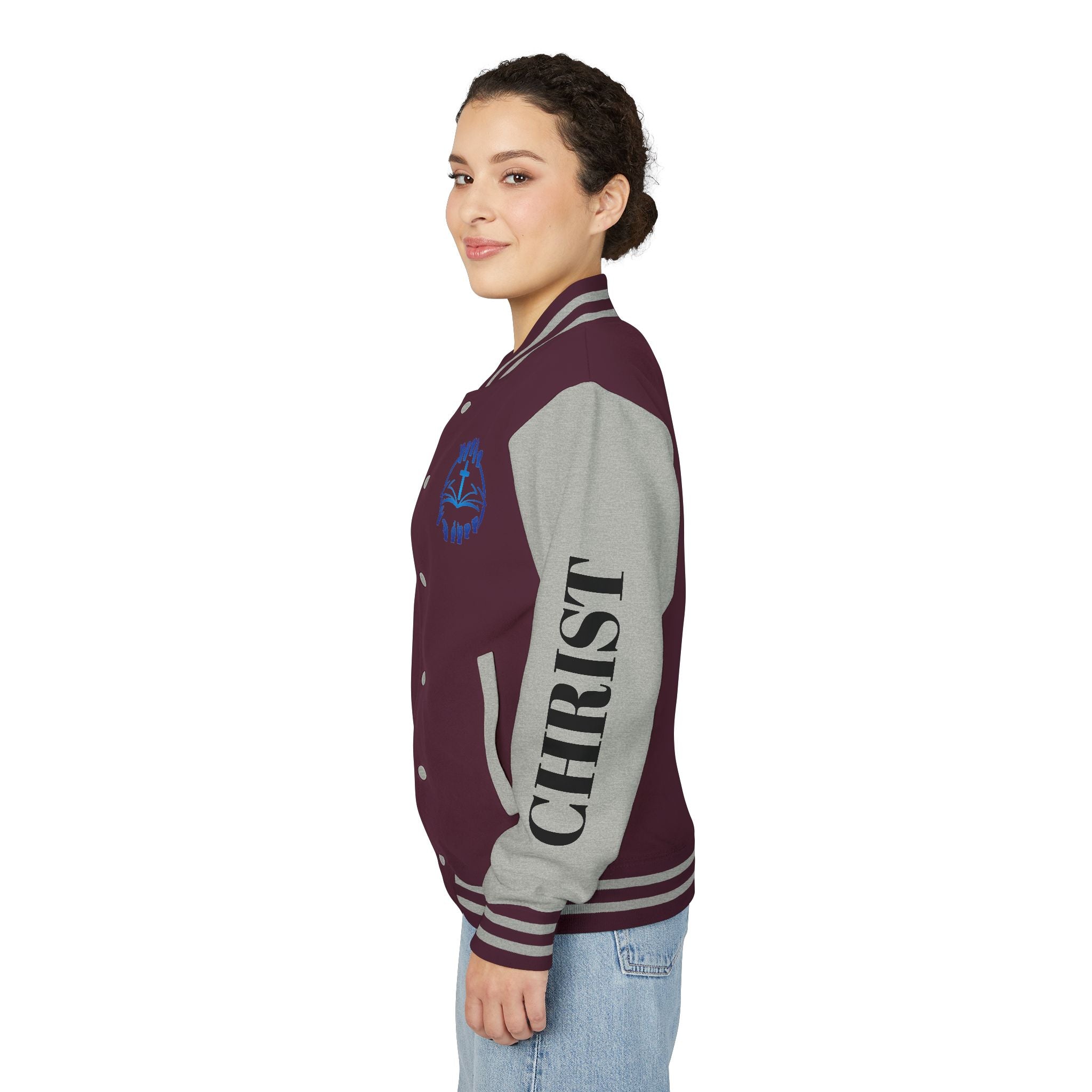 Christian Cross Letterman Jacket — Faith Crewneck Varsity Jacket