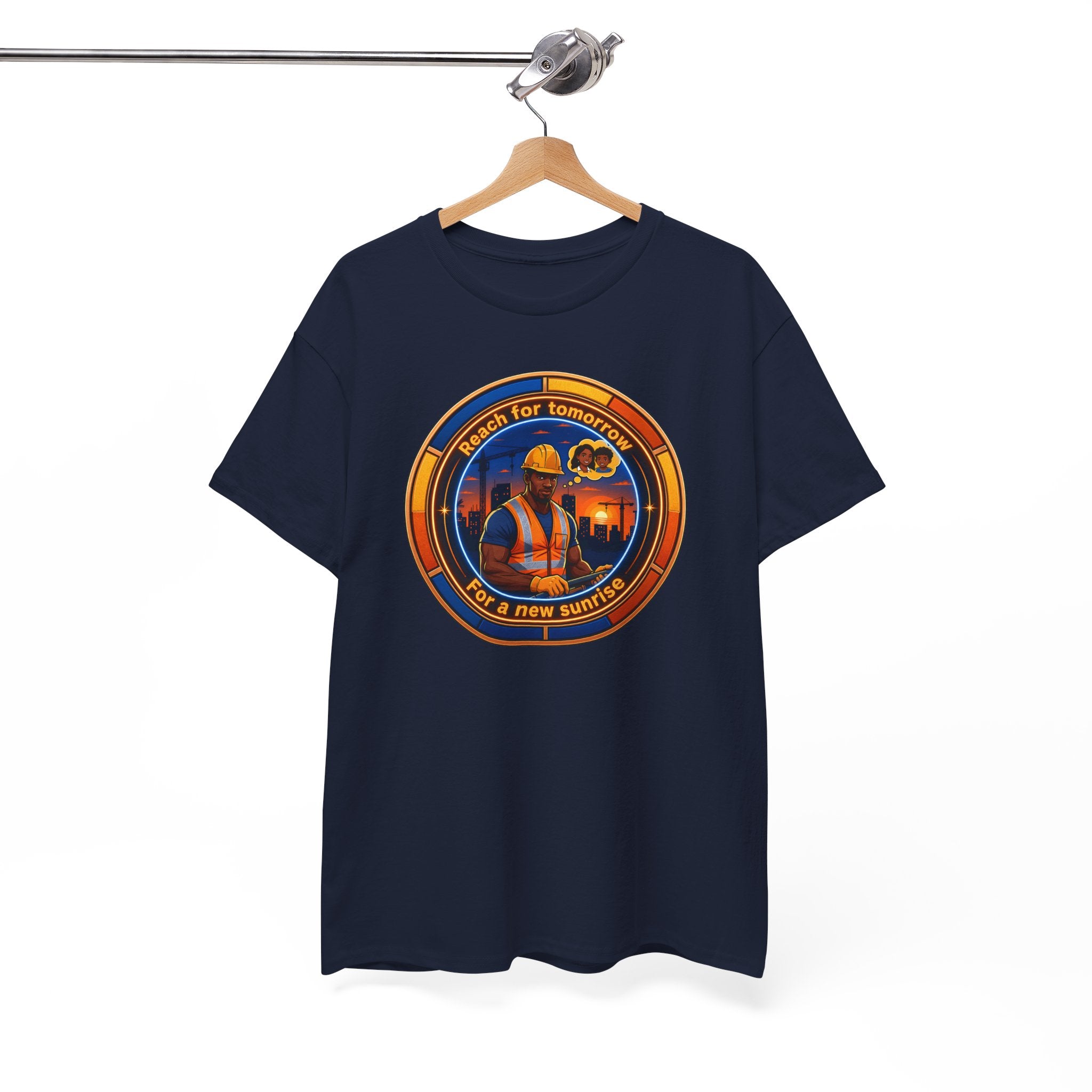 Construction Worker Sunset Tee — “Reach for Tomorrow ” Safety Crew T-Shirt