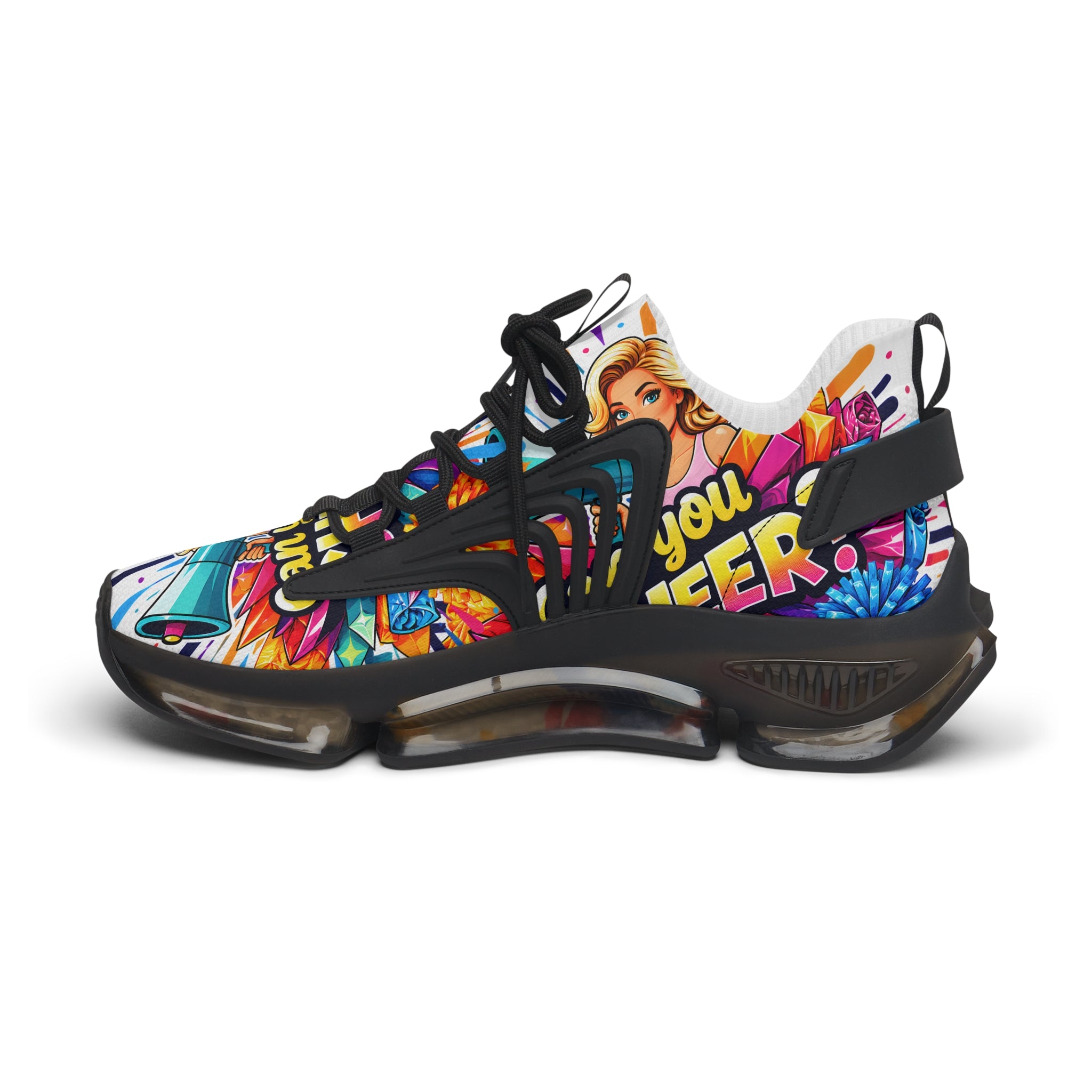 Women's Mesh Sneakers — Colorful Pop Art 'Can You Cheer Graphic Runner