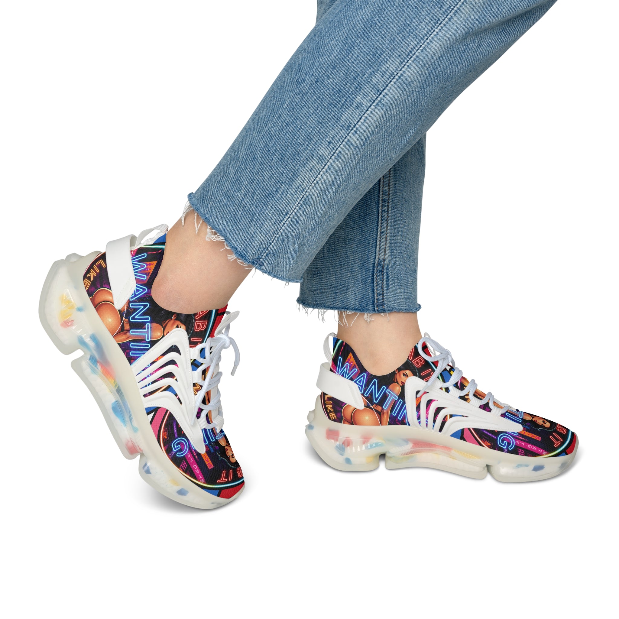 Women's Mesh Sneakers — Bold Neon Graphic Women’s Athletic Shoes :Grab It Wanting" Design