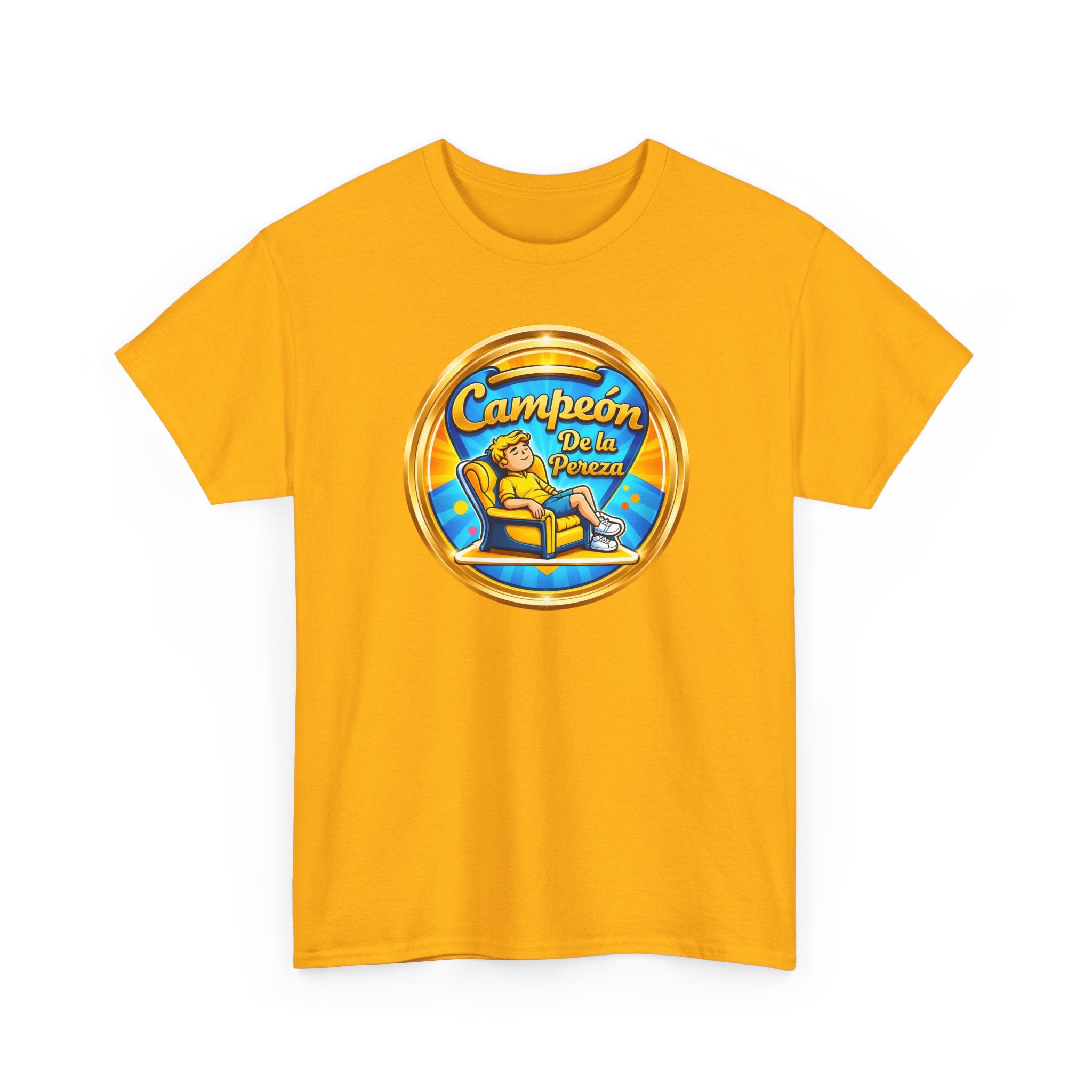 "Campeón De La Pereza" Tee — Gold Badge Adventure T‑Shirt