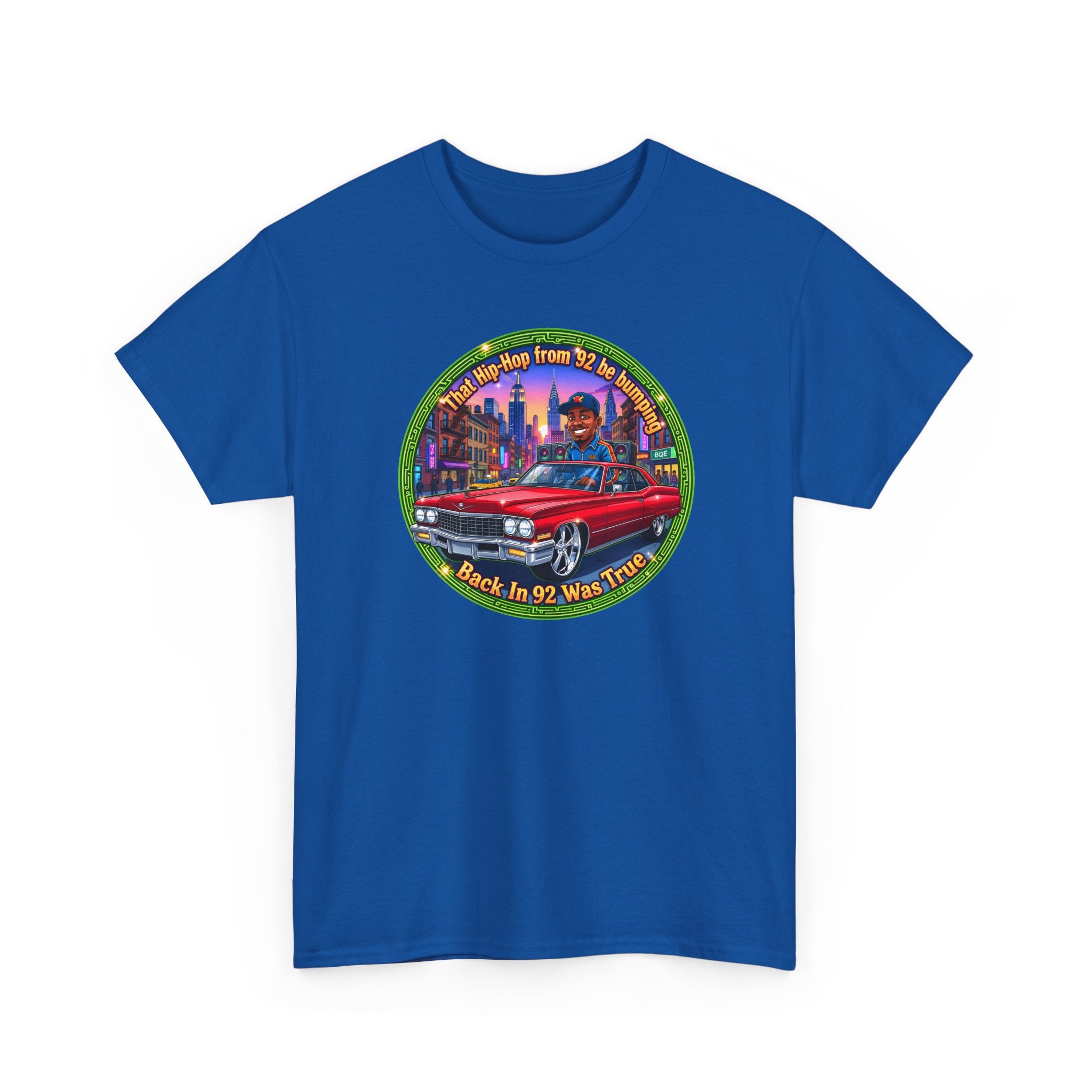 Vintage Red Convertible T-Shirt – “That Hip-hop From 92 Be Bumping" Retro City Cruise Tee