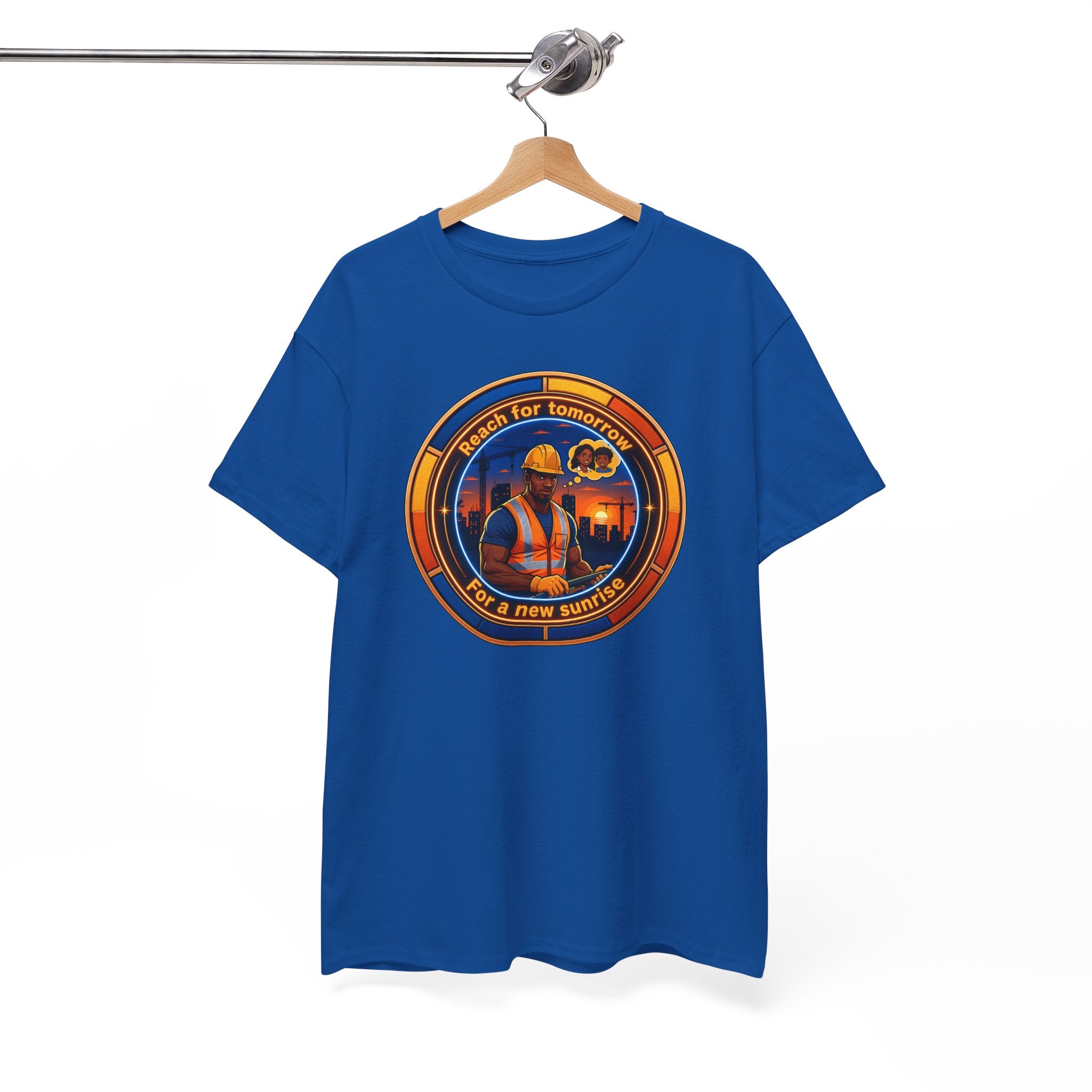Construction Worker Sunset Tee — “Reach for Tomorrow ” Safety Crew T-Shirt
