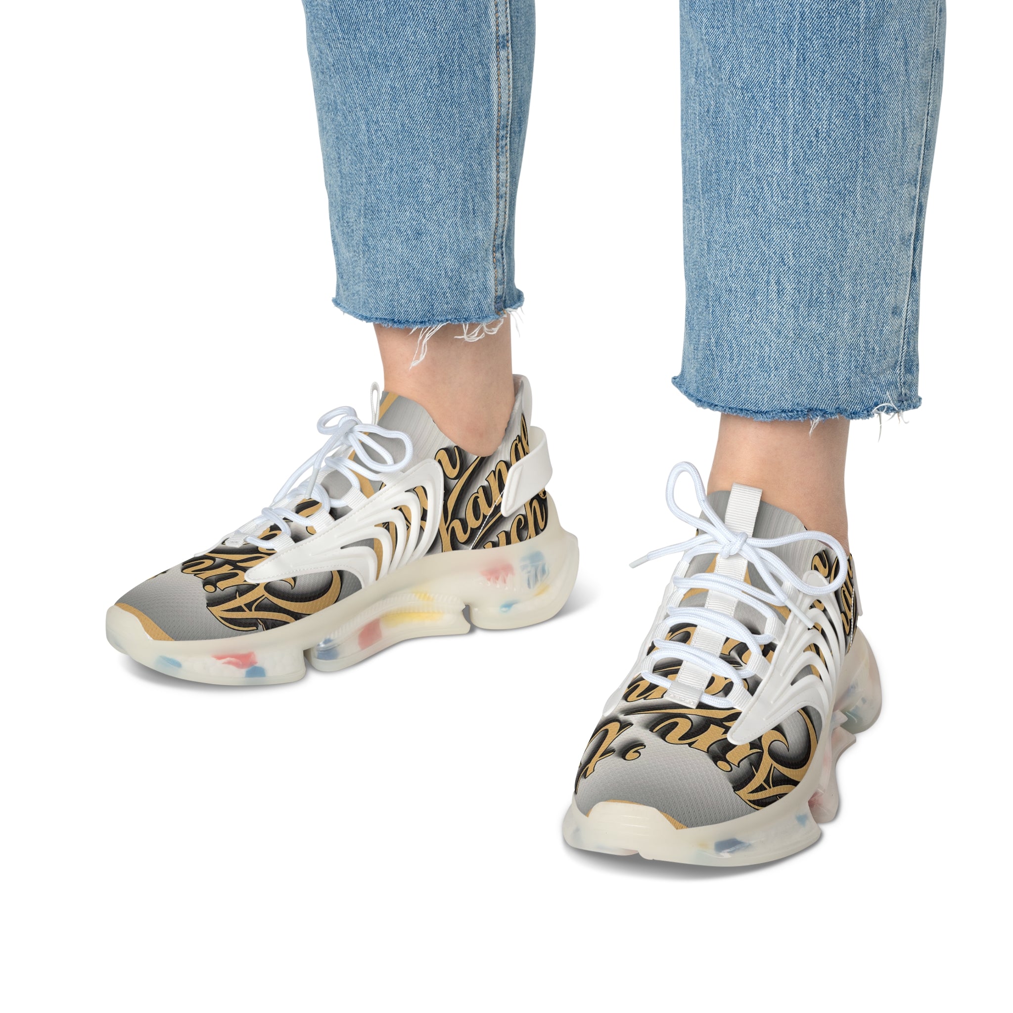Women’s Mesh Sneakers — "Ain't  Change Much "Cream Script Logo Athletic Shoes