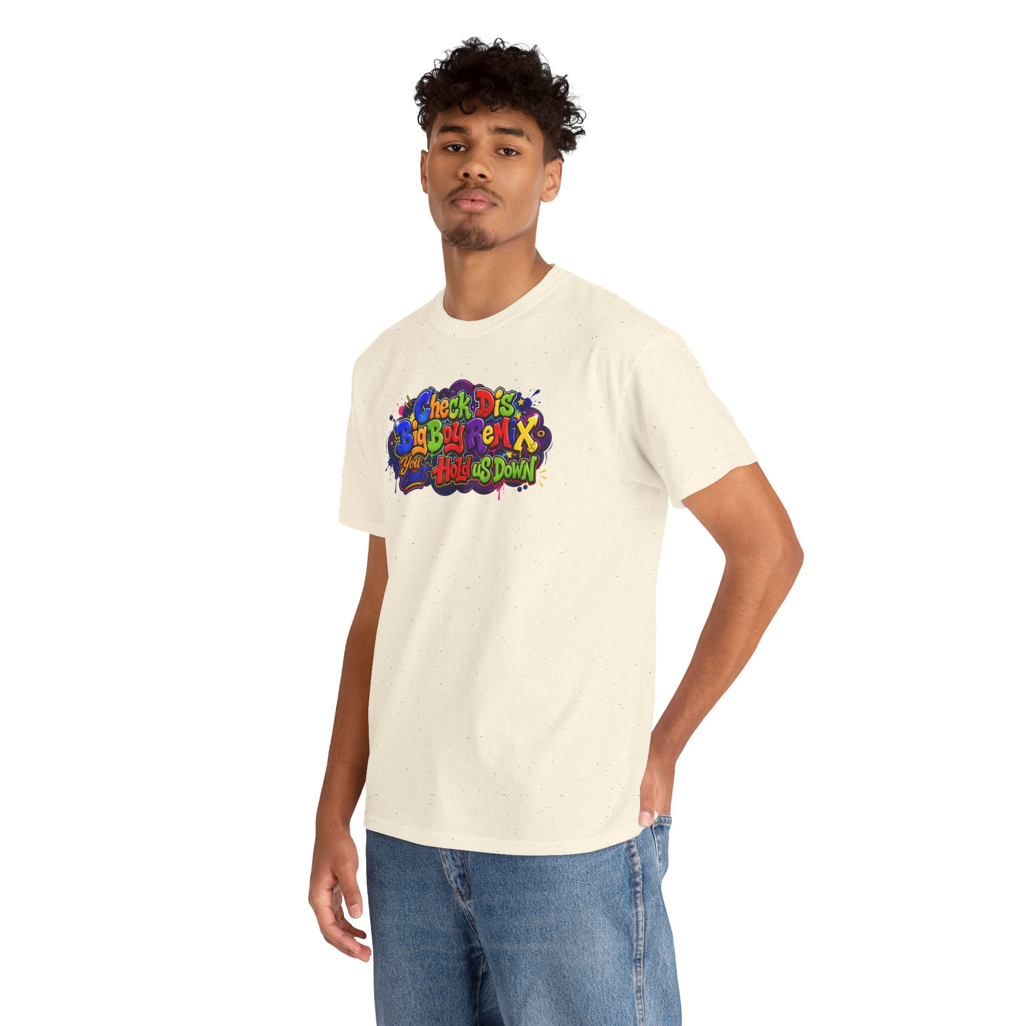 Graphic Tee — Colorful 'Check Dis Big Boy Remix' Retro Street Art T-Shirt
