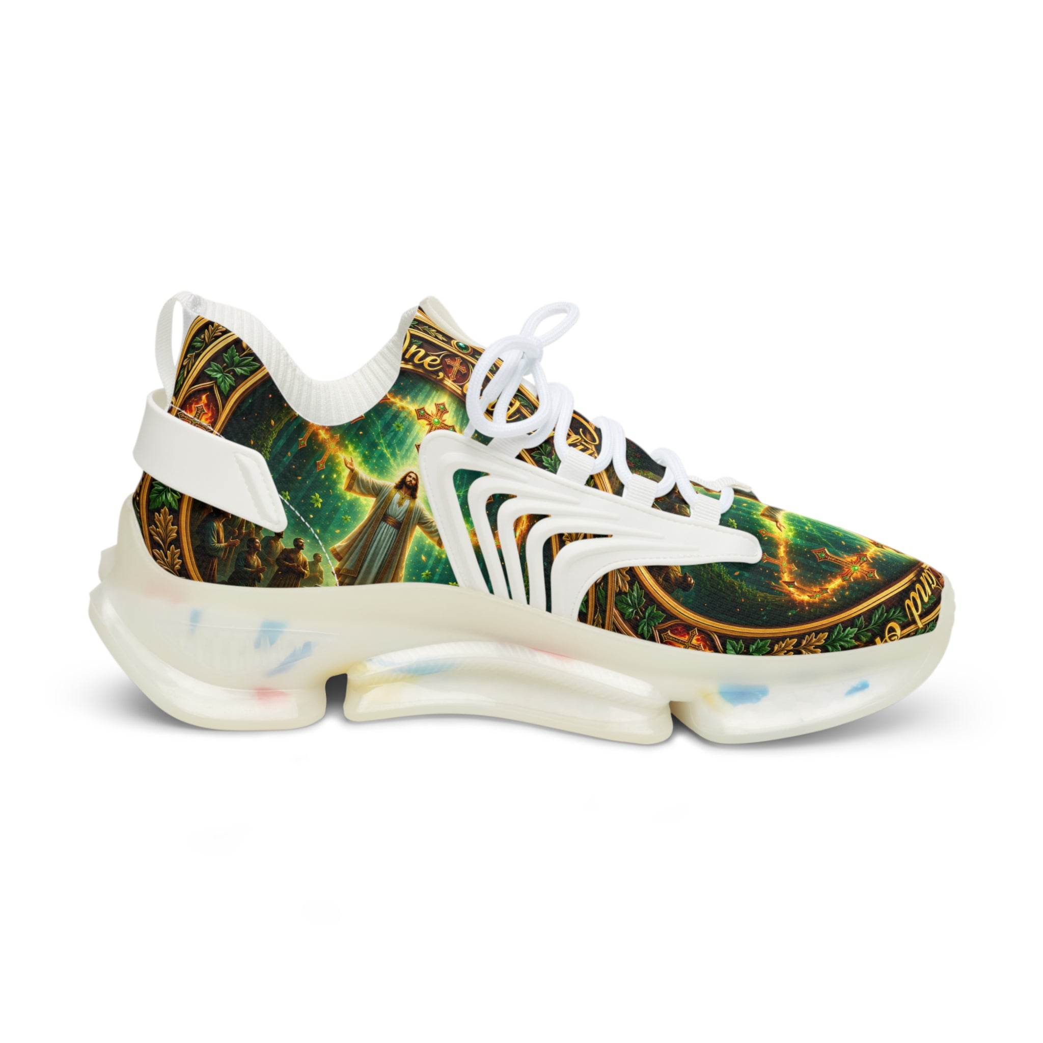 Men's Mesh Sneakers — " The One And Only Jesus Christ " Vintage Celtic Sword & Shield Athletic Shoes