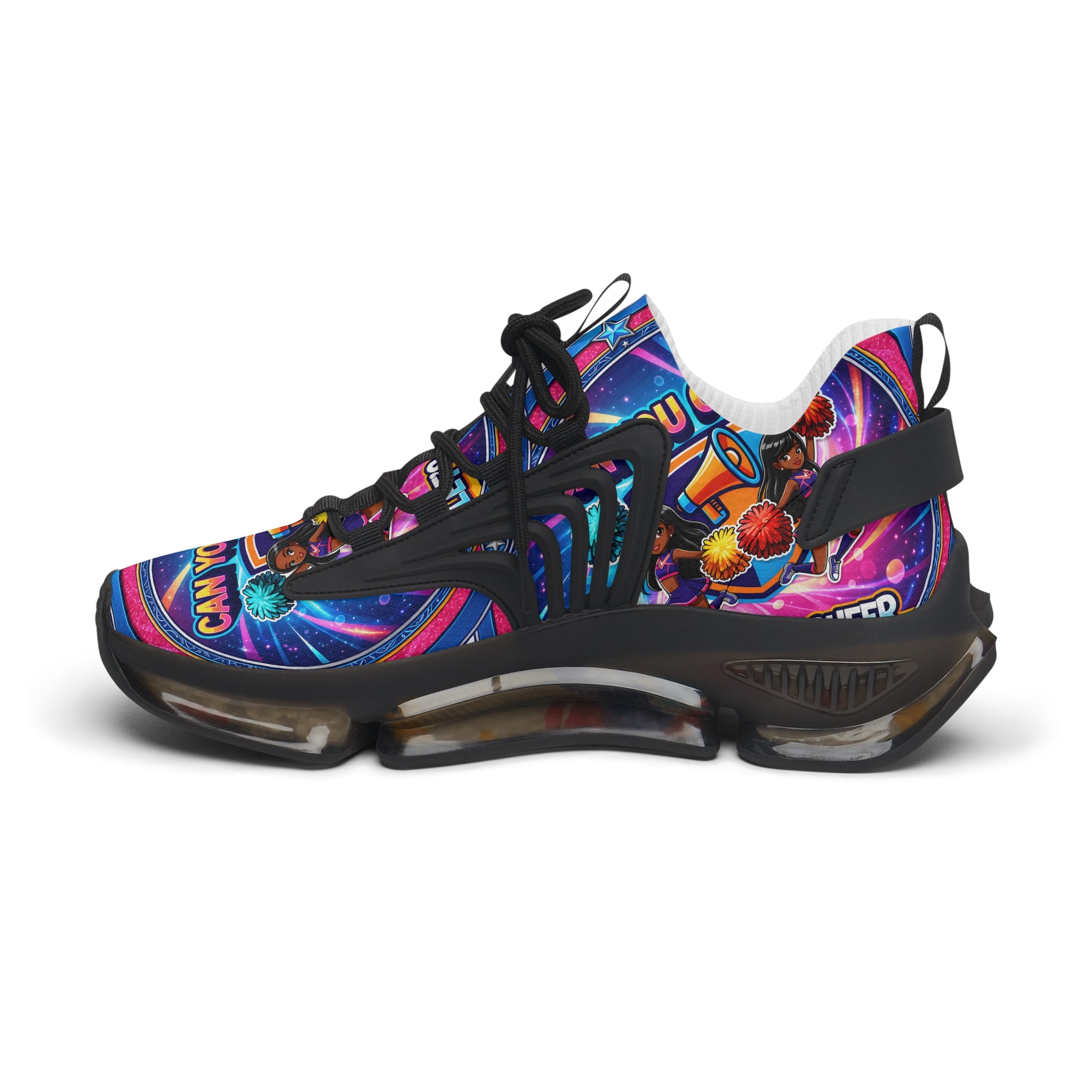 Women's Mesh Sneakers — Colorful Retro 'Can You Cheer' Graphic Athletic Shoes