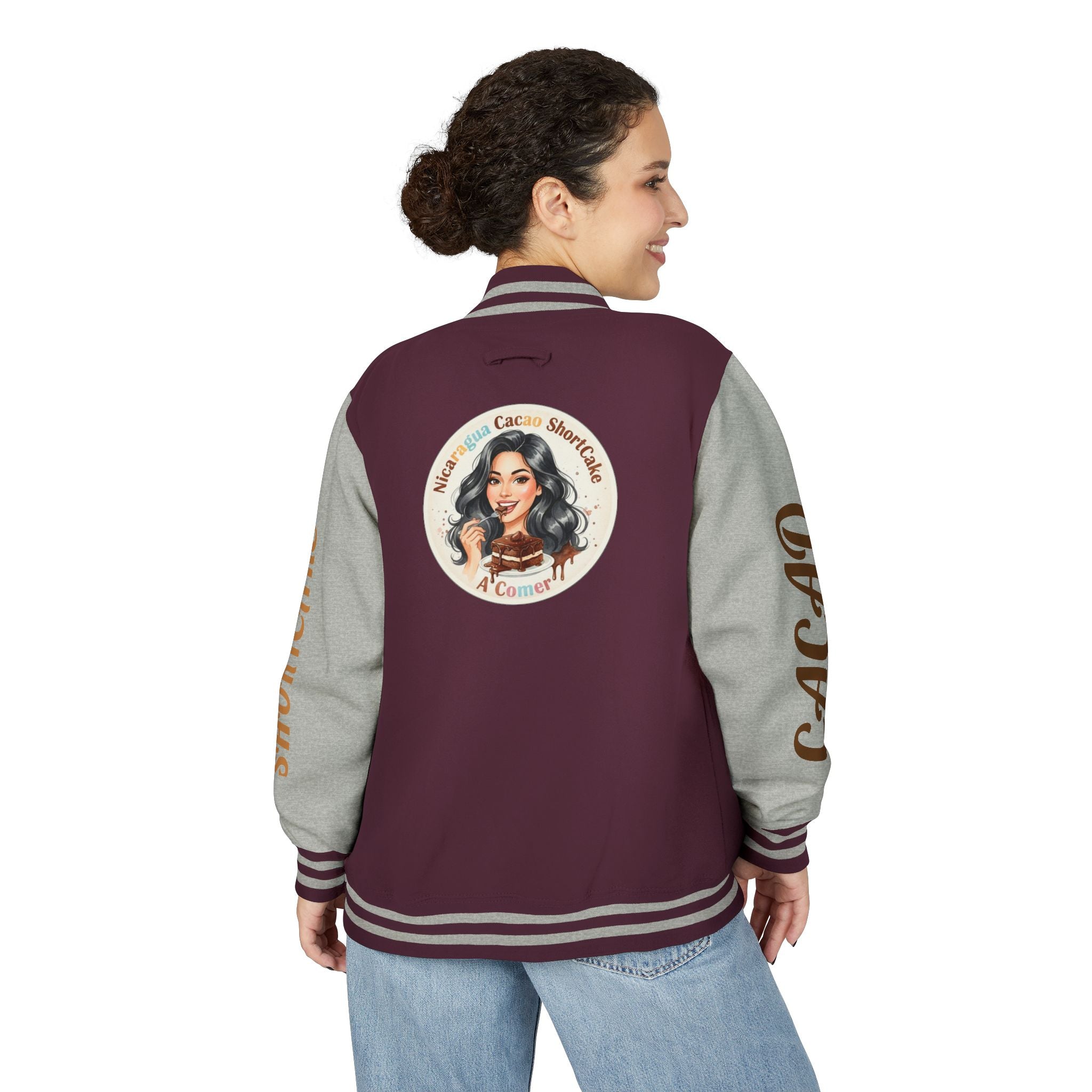 Vintage Pin-Up Letterman Jacket —Cacao Chocolate Shortcake Retro Logo Varsity Jacket