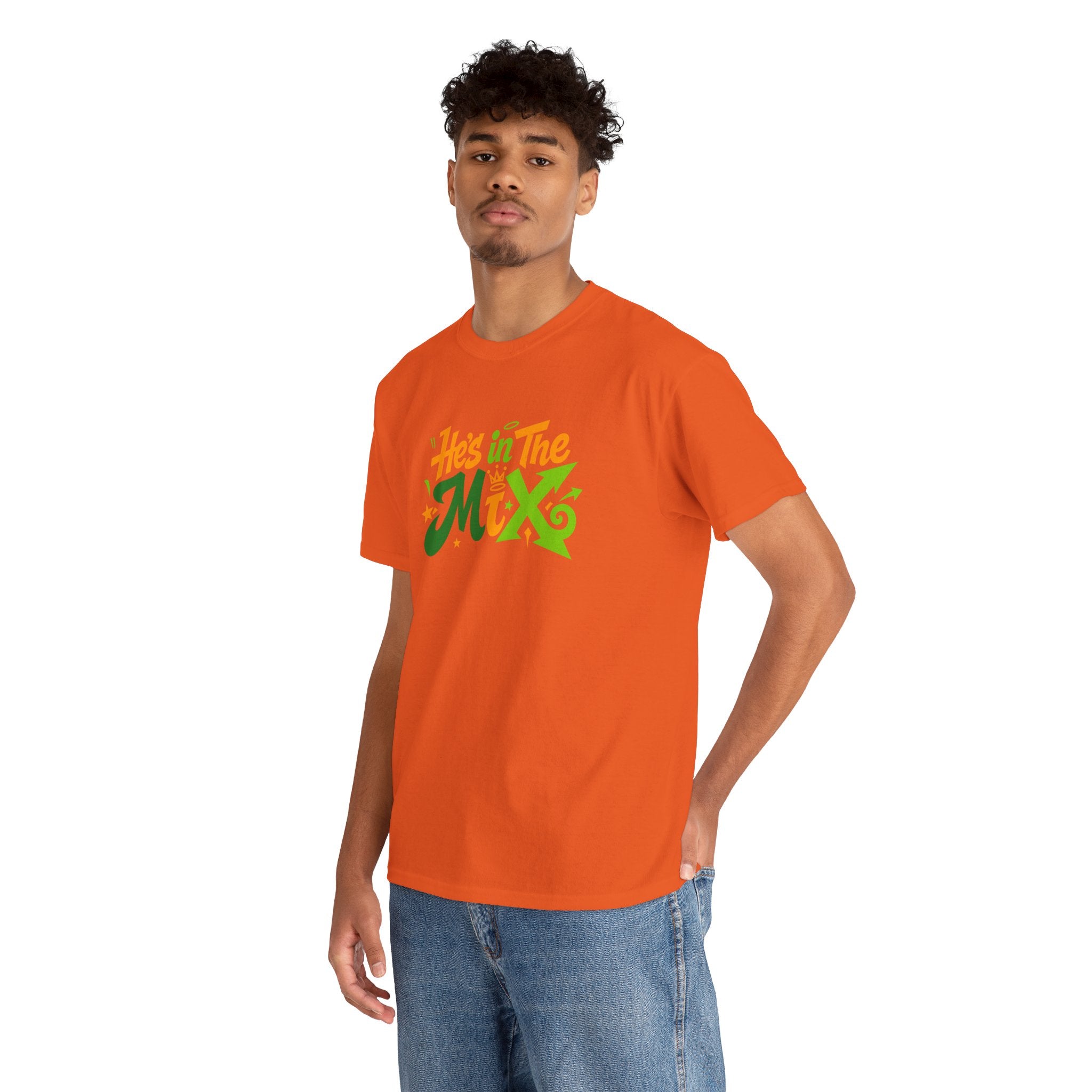 "He's in the Mix" T-Shirt — Retro Green & Orange DJ/Music Tee