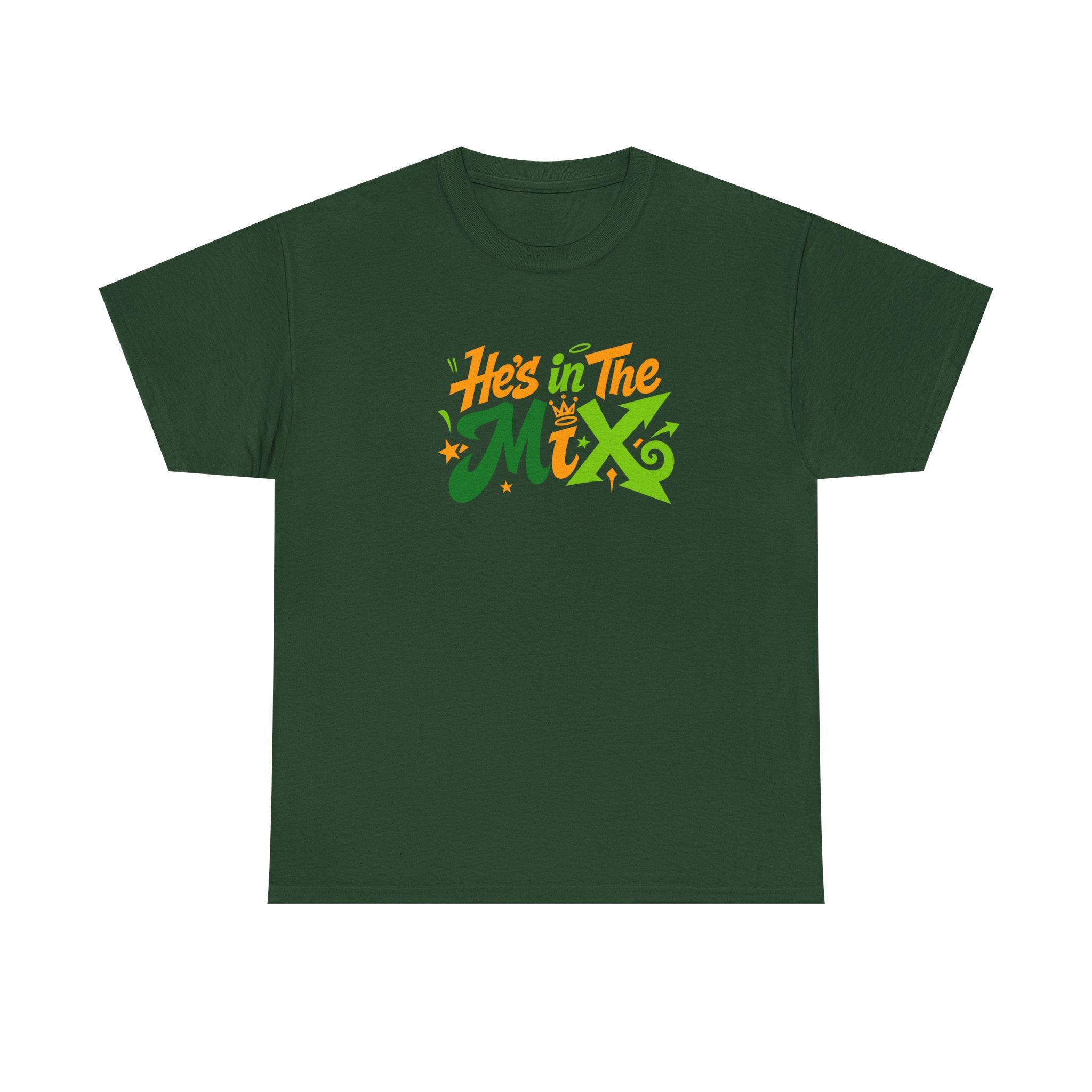 "He's in the Mix" T-Shirt — Retro Green & Orange DJ/Music Tee