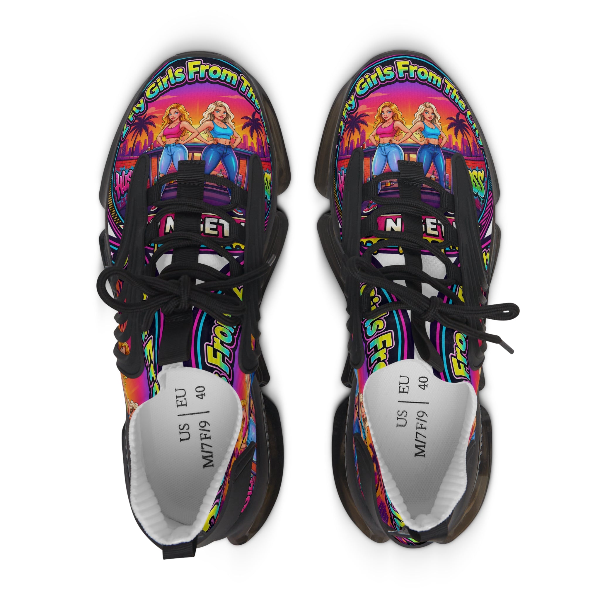 Mesh Sneakers — Colorful 'Girls From The City' Graphic Athletic Shoes