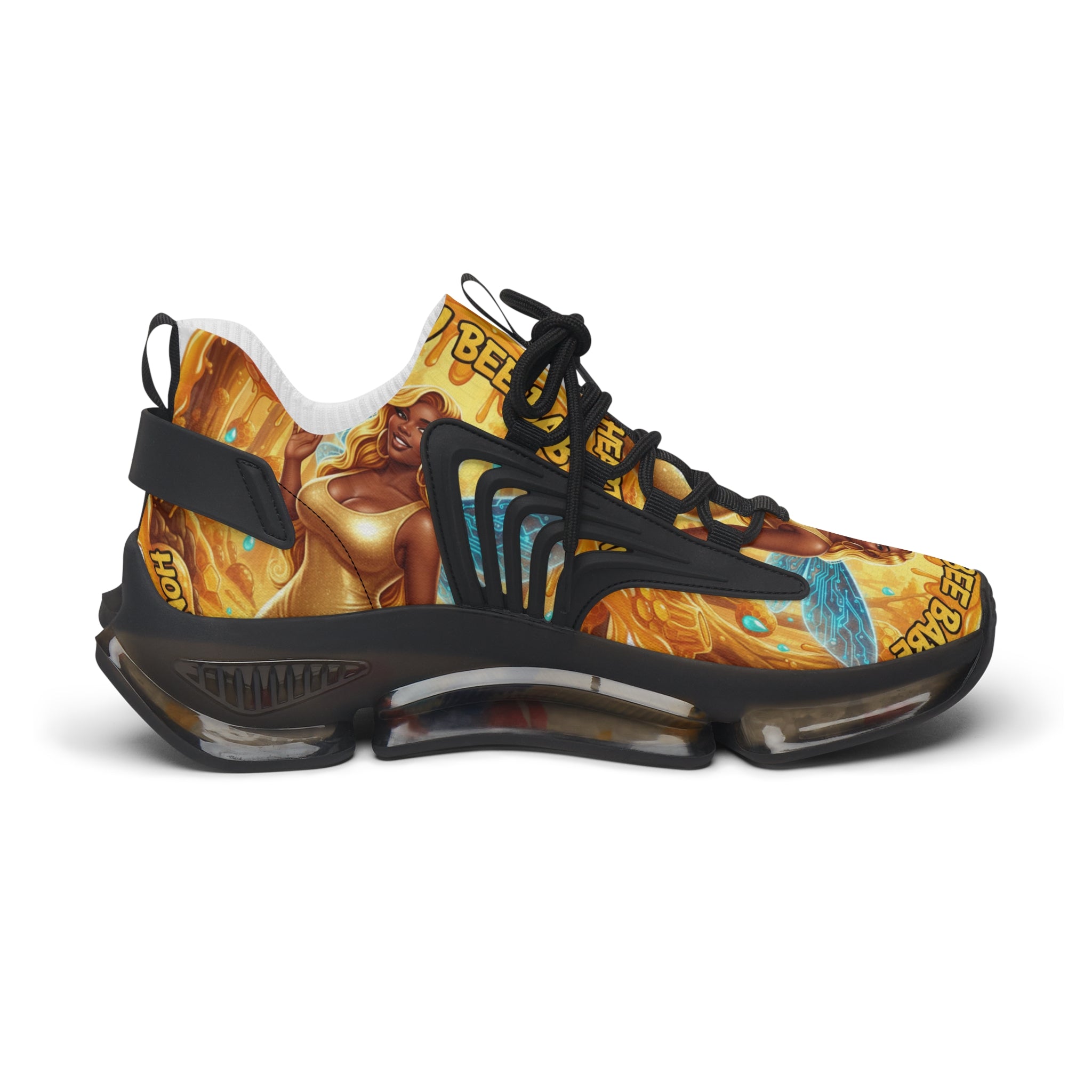 Women's Mesh Sneakers —"Honey Bee Bae" Golden Bee Fairy Graphic Athletic Shoes