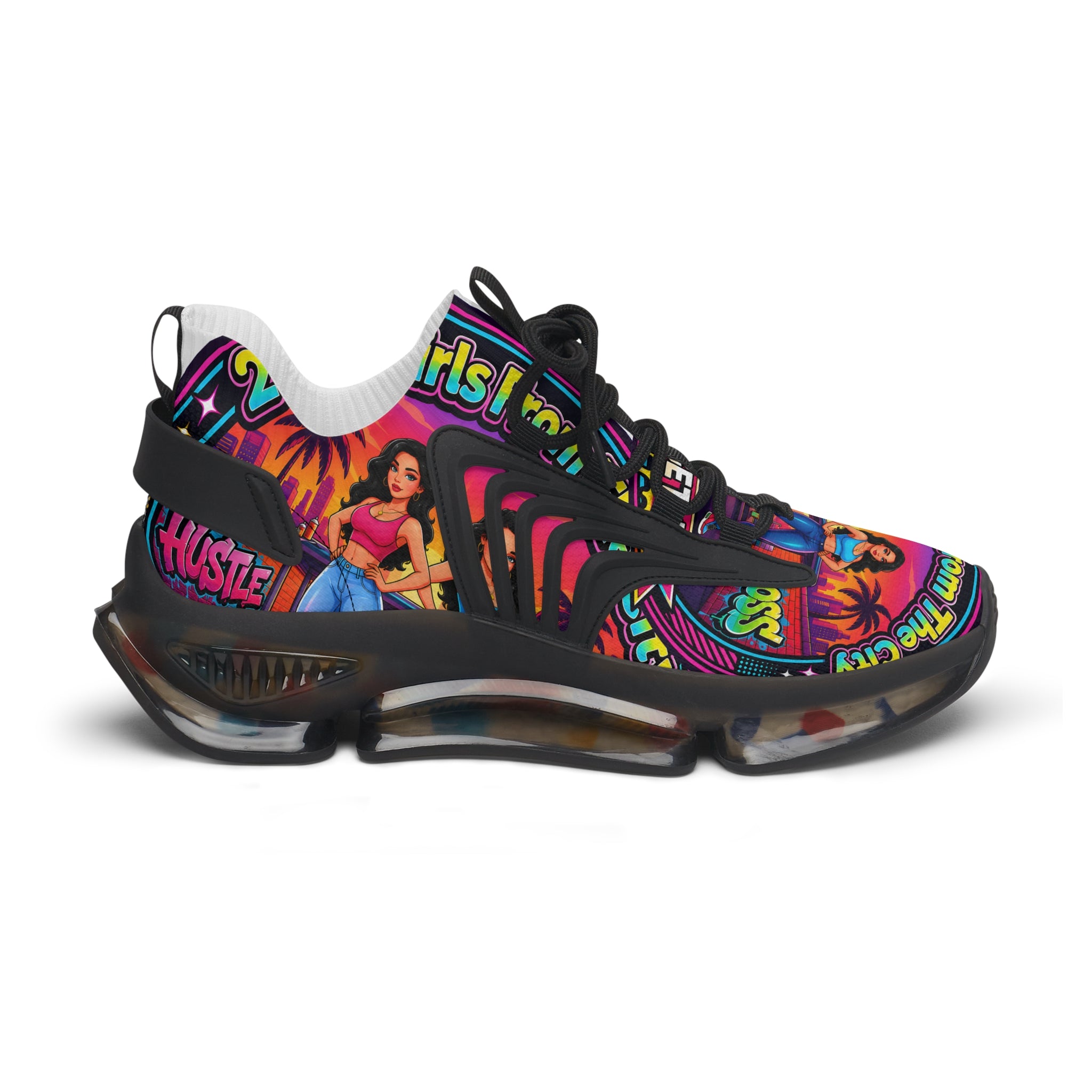 Women’s Mesh Sneakers — Colorful Retro '2Fly Girls From The City' Graphic Athletic Shoes