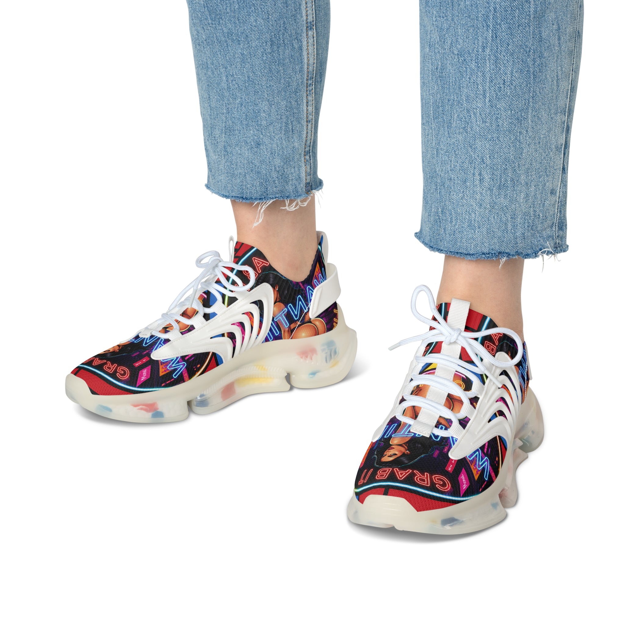 Women's Mesh Sneakers — Bold Neon Graphic Women’s Athletic Shoes :Grab It Wanting" Design