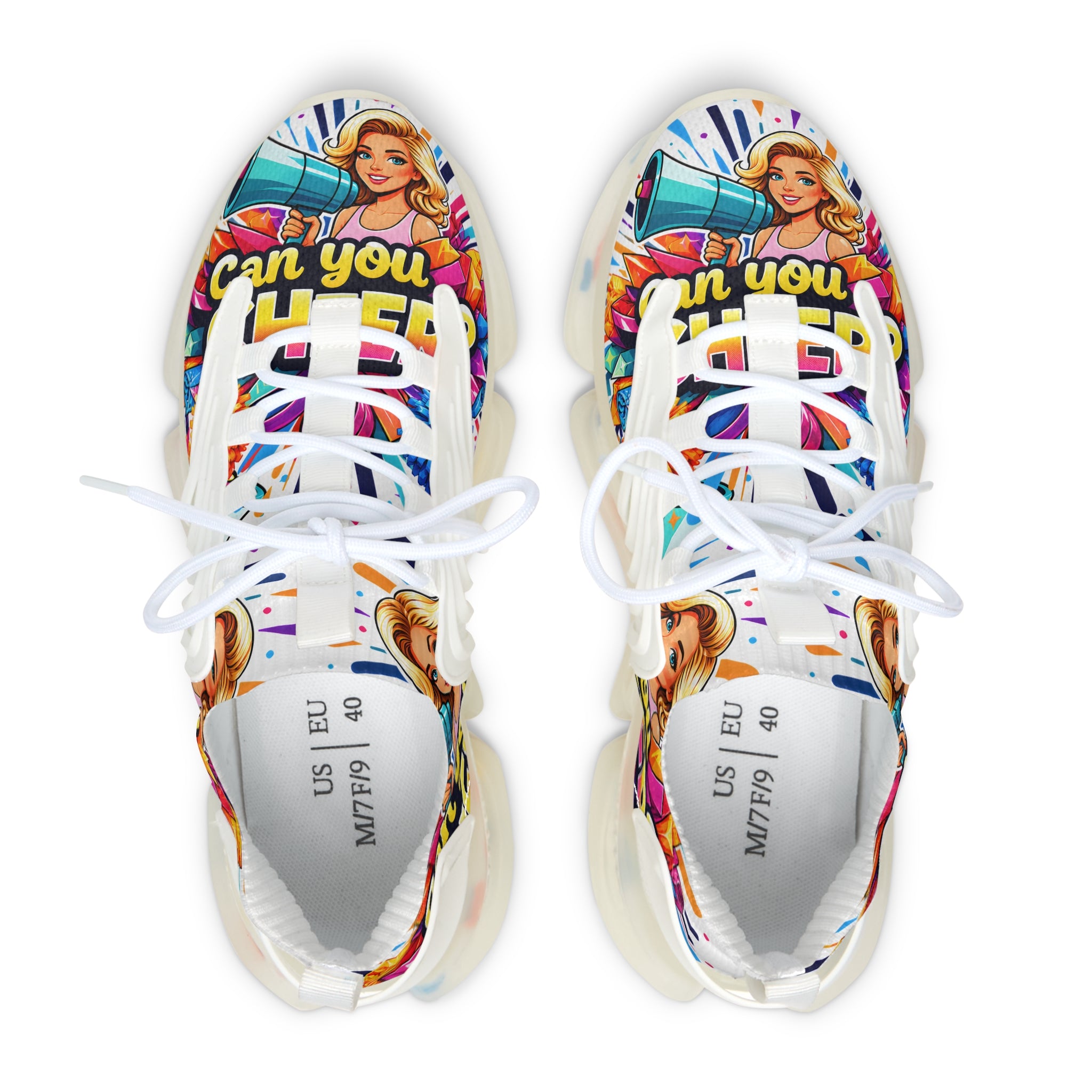 Women's Mesh Sneakers — Colorful Pop Art 'Can You Cheer Graphic Runner