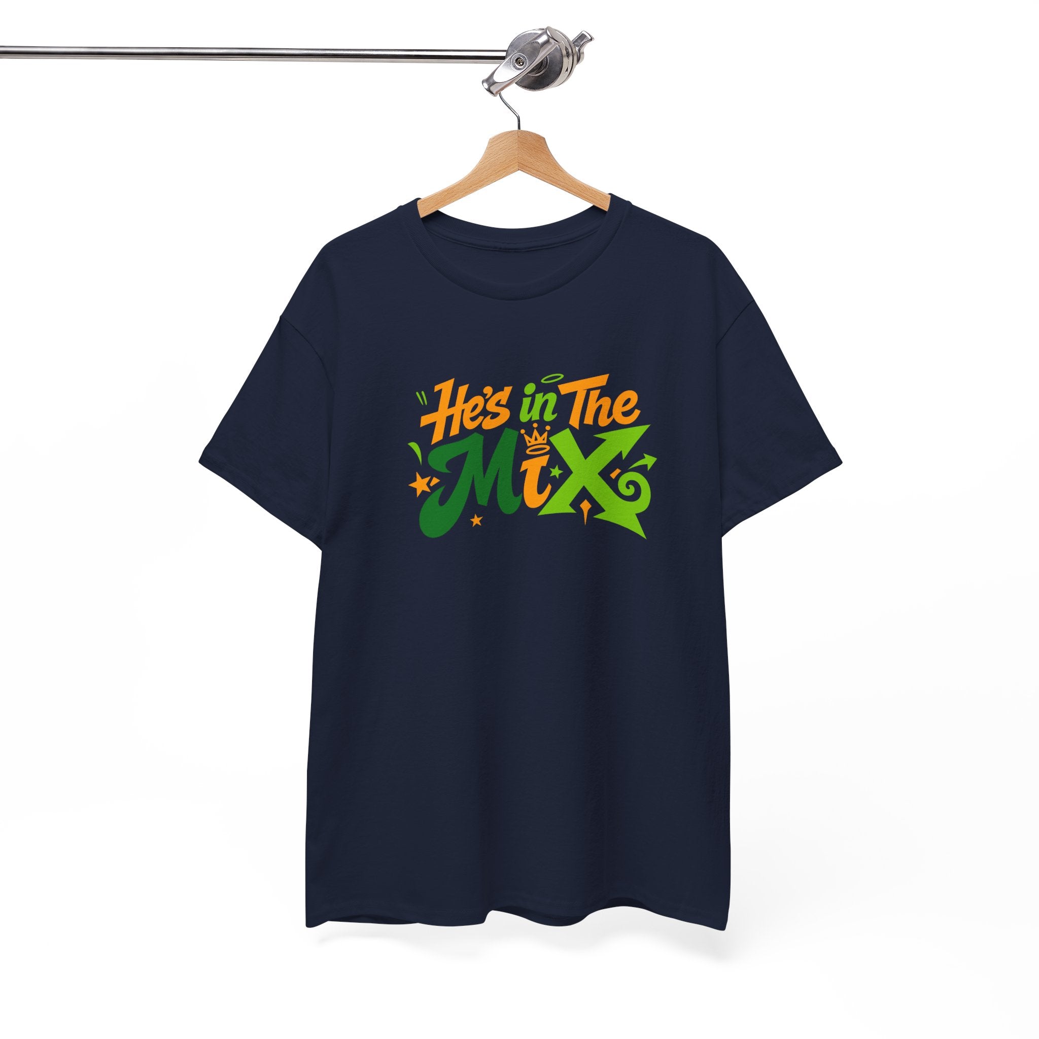 "He's in the Mix" T-Shirt — Retro Green & Orange DJ/Music Tee