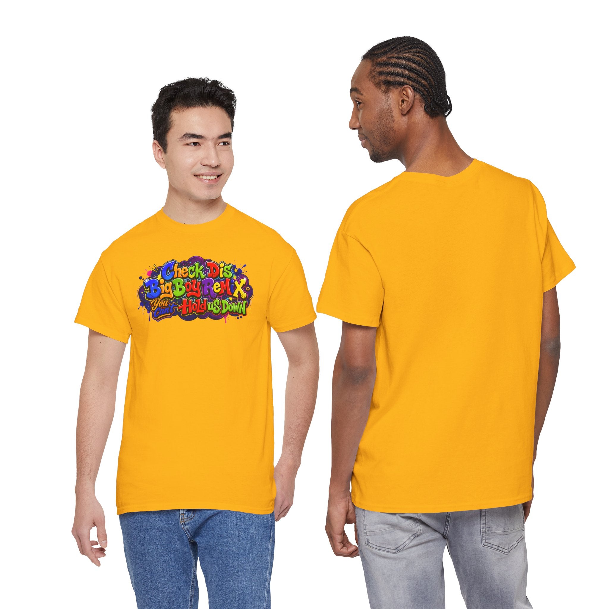 Graphic Tee — Colorful 'Check Dis Big Boy Remix' Retro Street Art T-Shirt