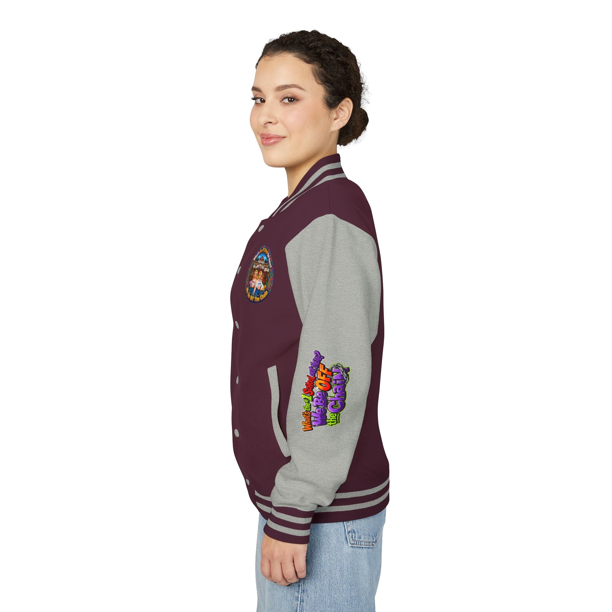 Letterman Jacket — Colorful School Spirit "We Be Off The Chain" Varsity Jacket