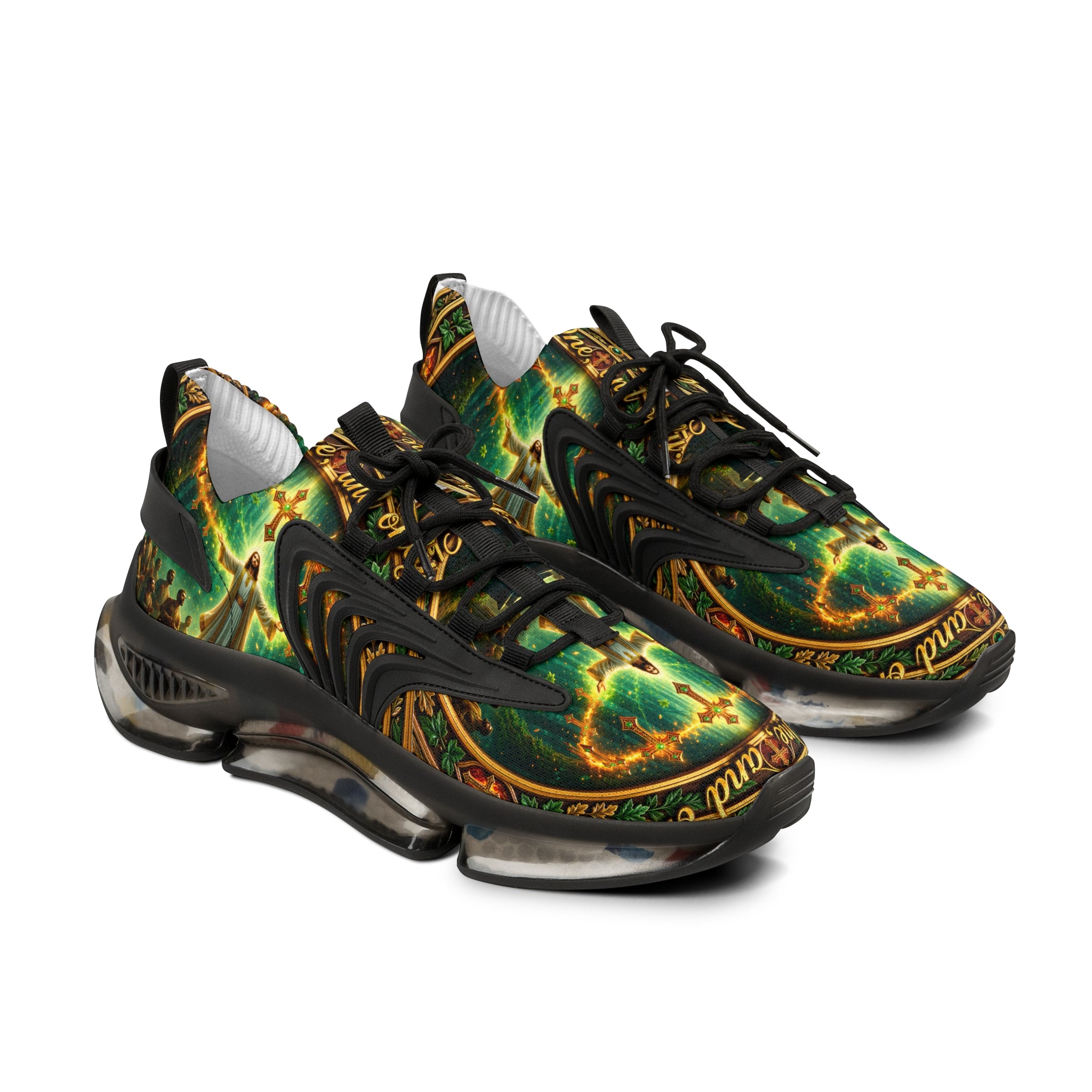 Men's Mesh Sneakers — " The One And Only Jesus Christ " Vintage Celtic Sword & Shield Athletic Shoes