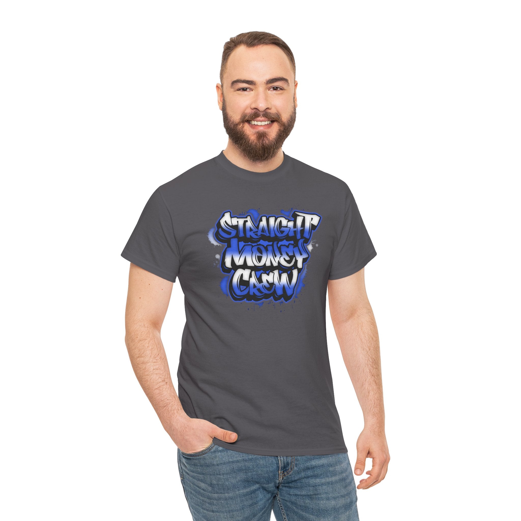 T-Shirt — "Stackin' Money Crew" Blue Graffiti Graphic Tee