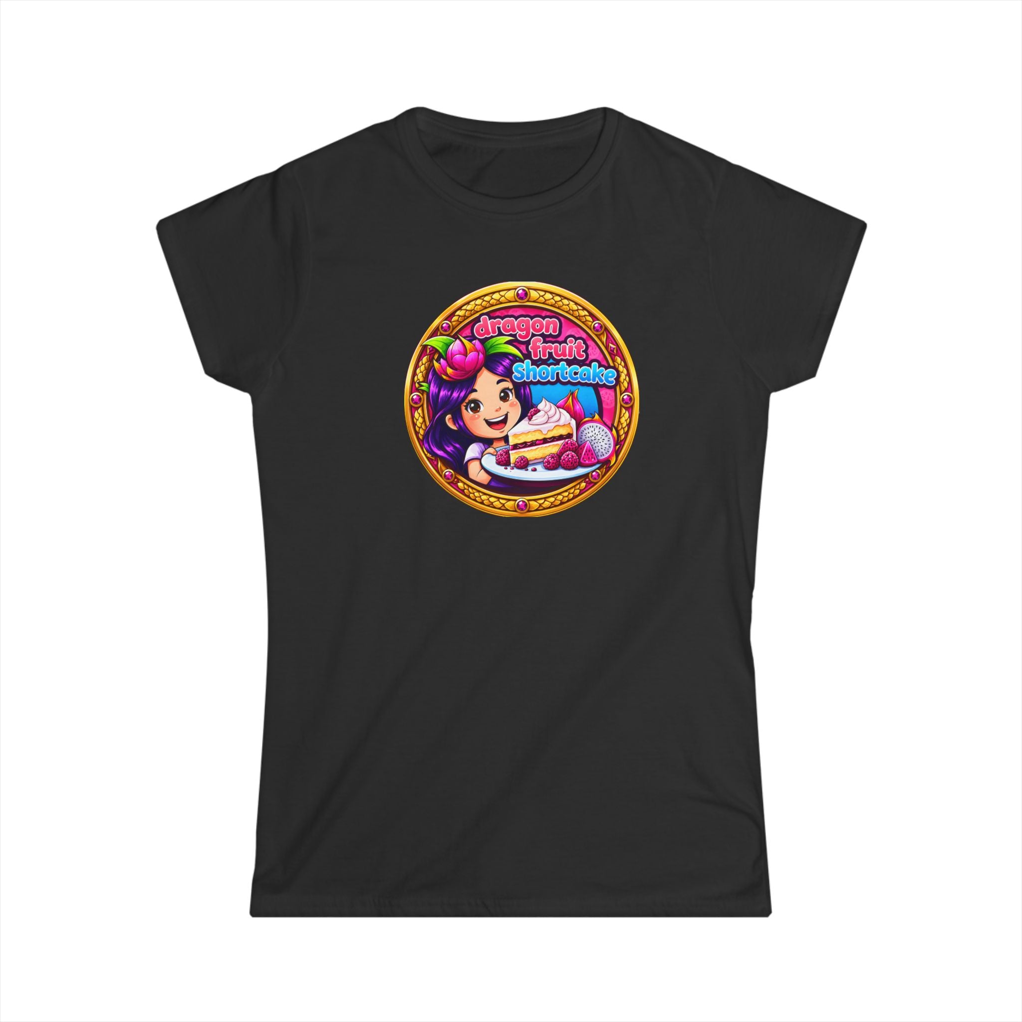 Women’s T‑Shirt — Cute Retro Girl with "Dragon Fruit Shortcake ” Graphic