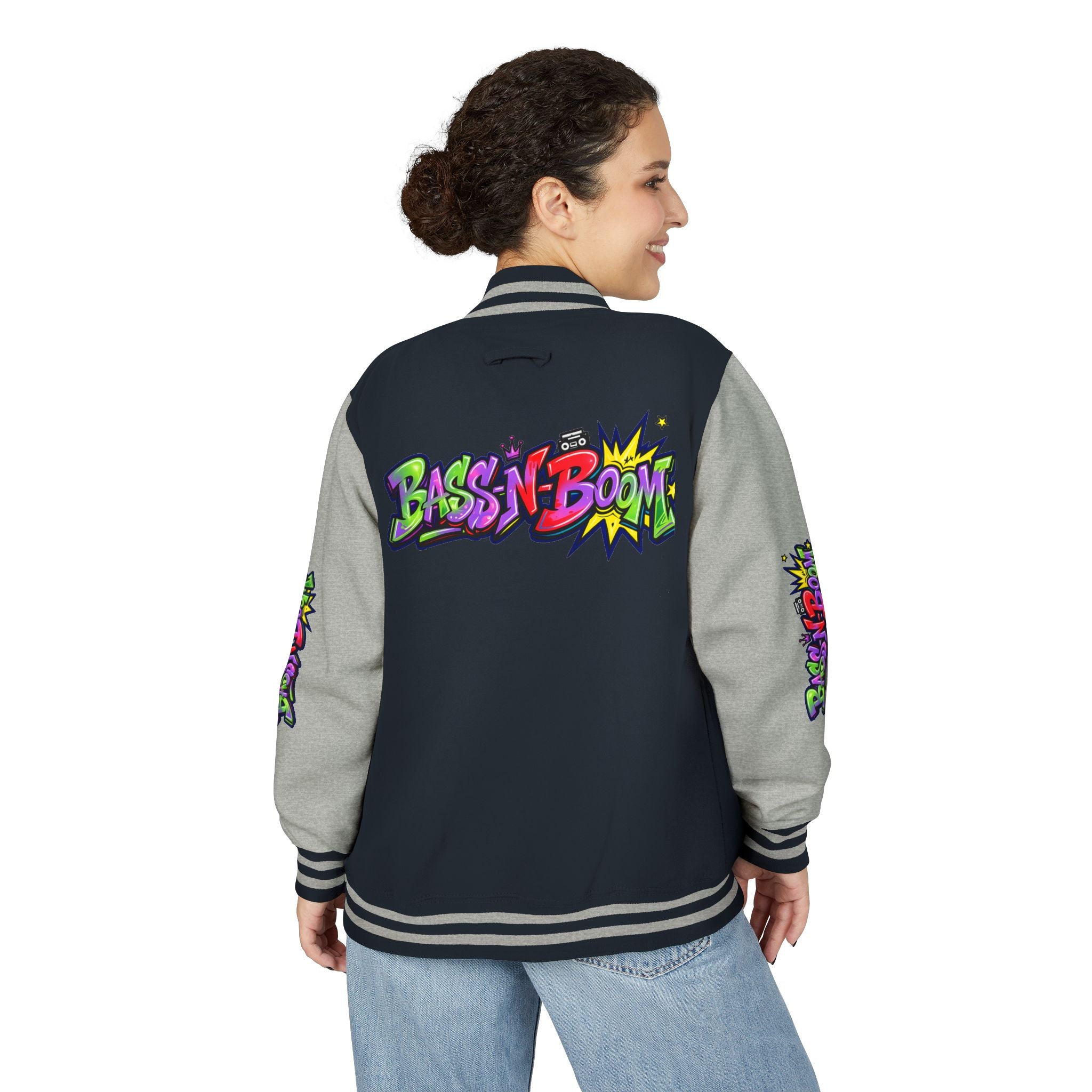 Letterman Jacket — 'Bass N Boom' Graffiti Bomber
