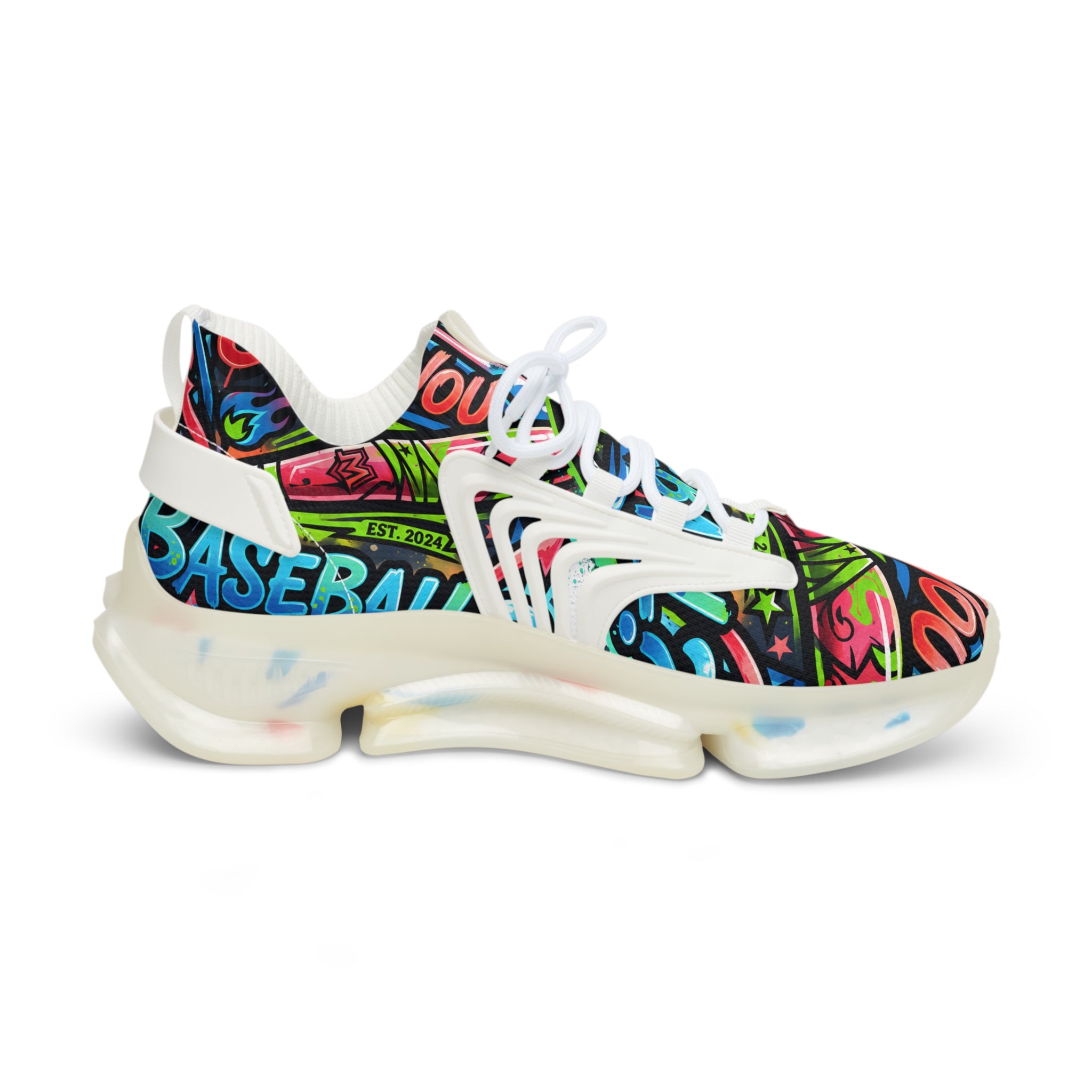 Mesh Sneakers —" Can You Baseball "Bold Graffiti Print Men's Athletic Shoes