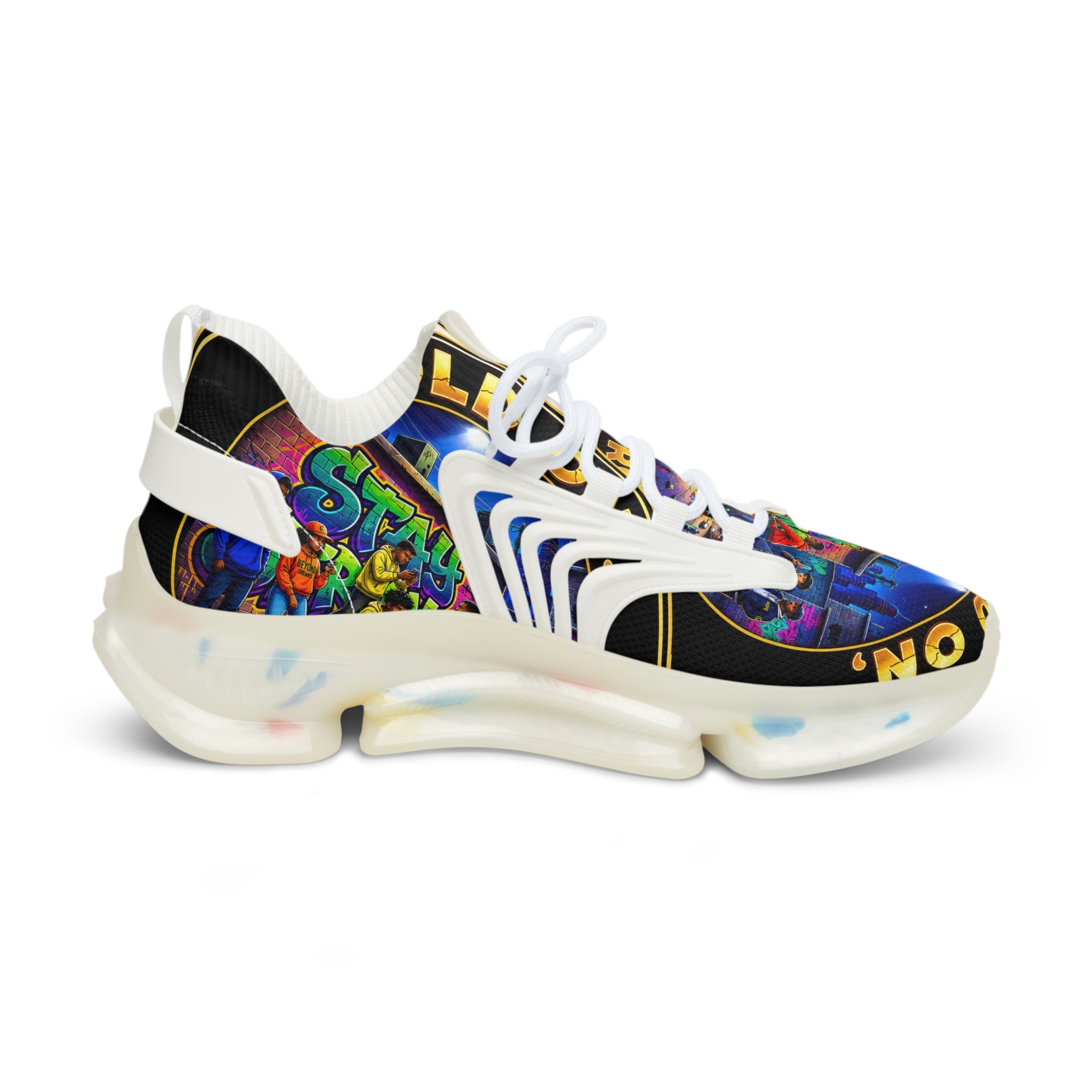 Men's Mesh Sneakers — "Hold On Be Strong" Retro Arcade Graffiti Print Athletic Shoes