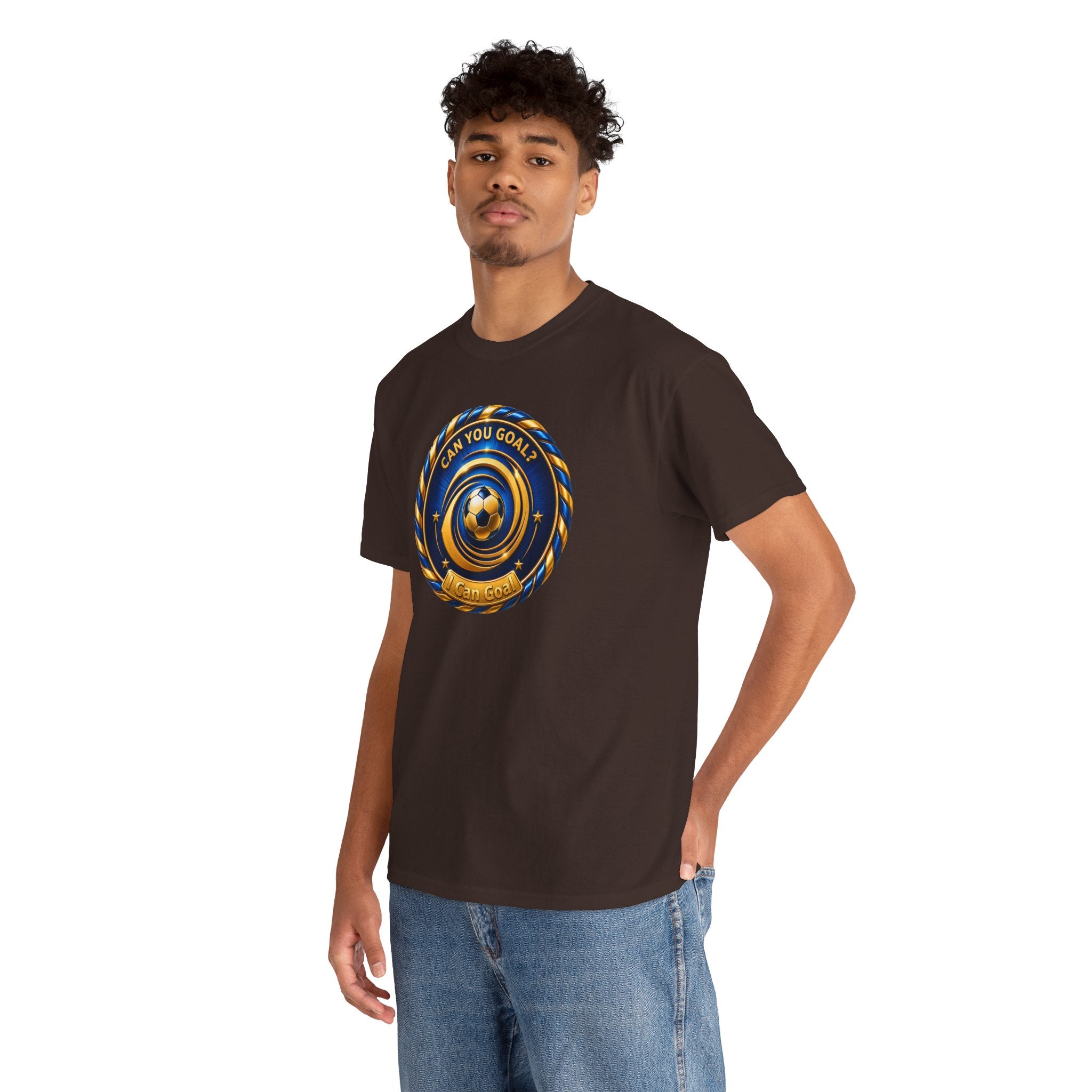 Soccer Badge Tee — "Can You Goal?" Graphic Soccer Shirt