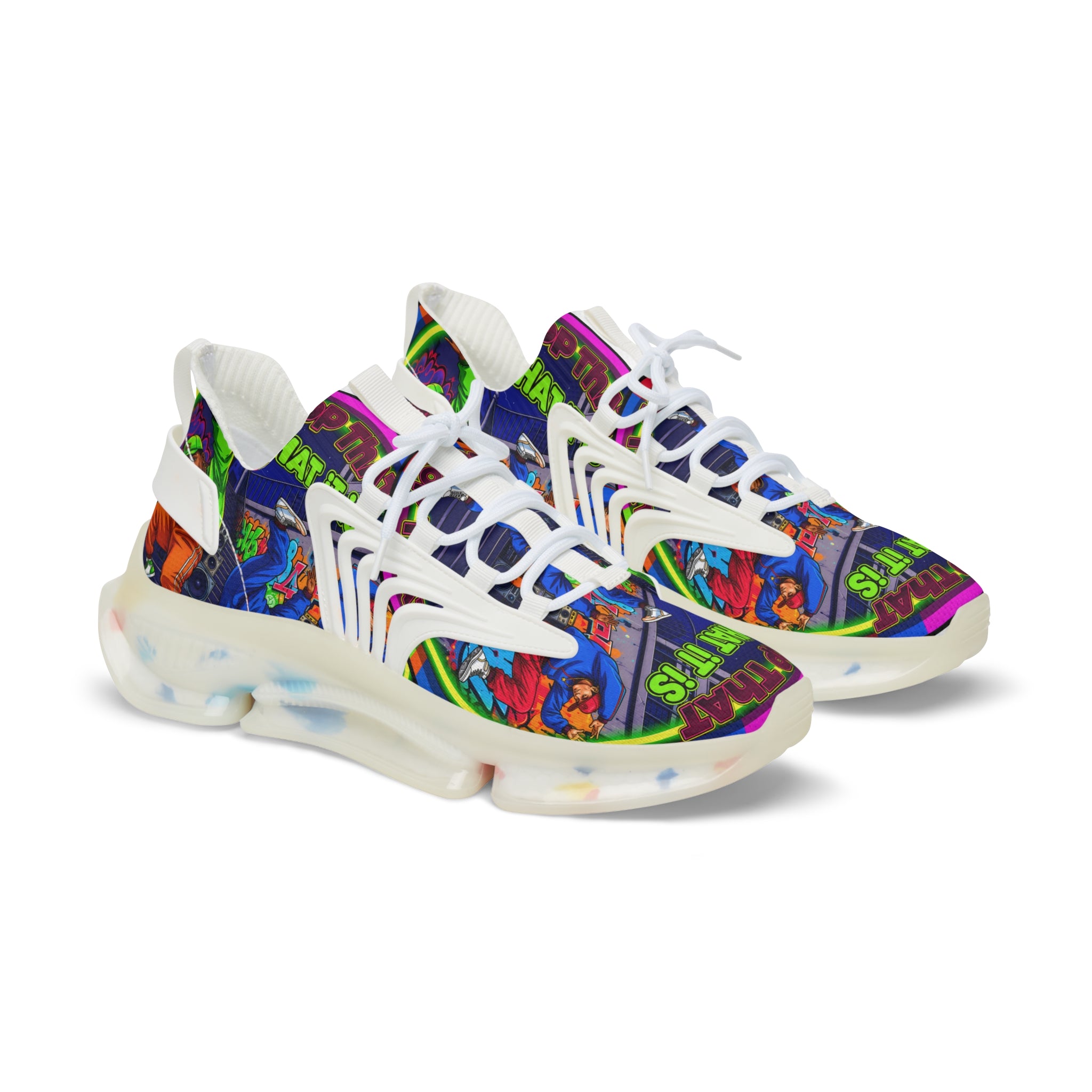 Men's Mesh Sneakers — " Top That What It Is" Colorful Comic Pop Art Graphic Athletic Shoes